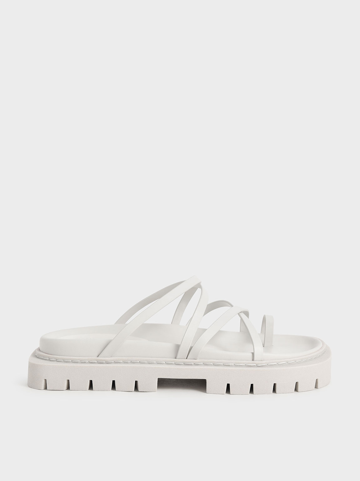 White Strappy Cleated Sole Sandals - CHARLES & KEITH KR