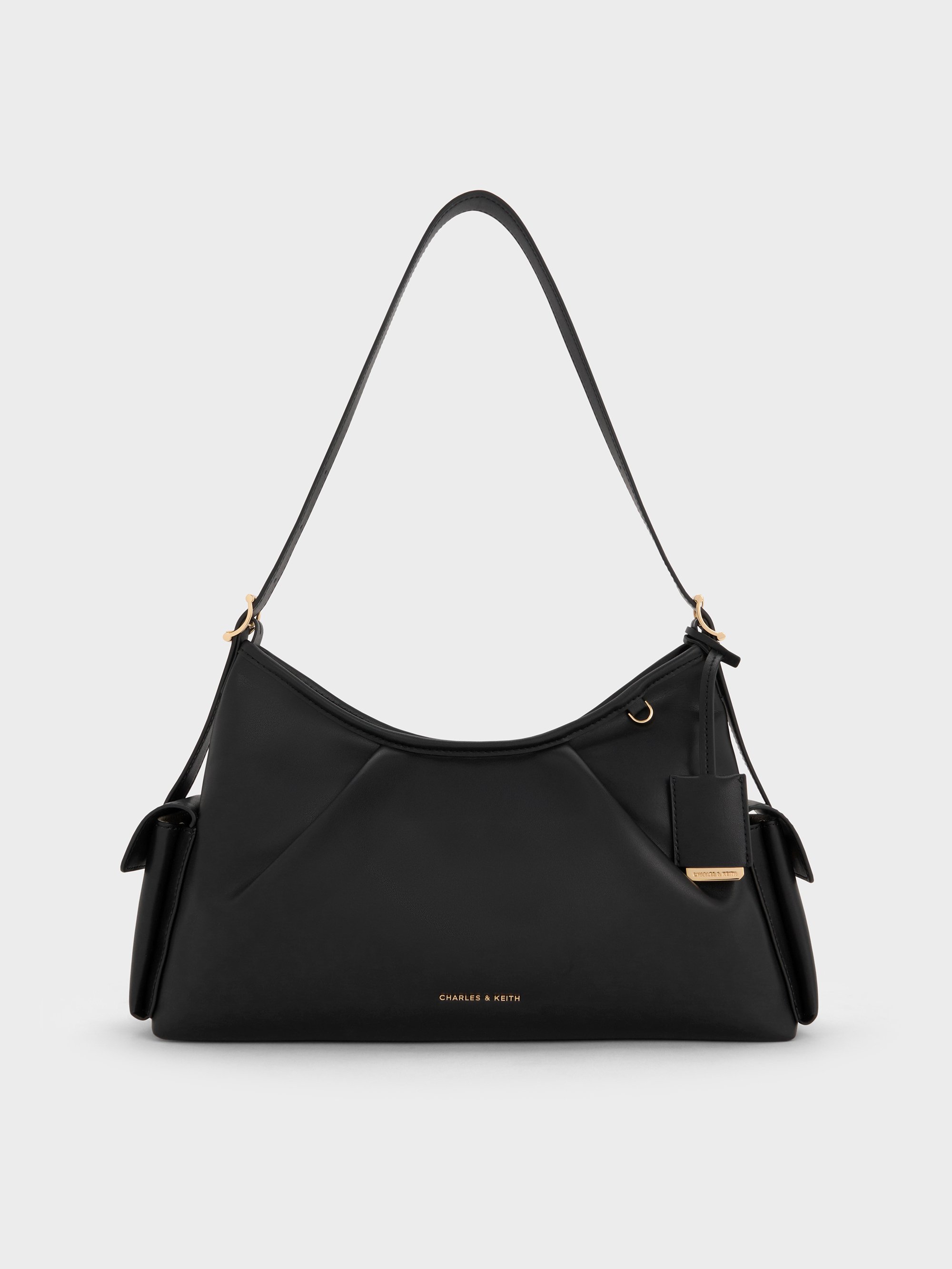 Black Khai Side-Pocket Shoulder Bag - CHARLES & KEITH