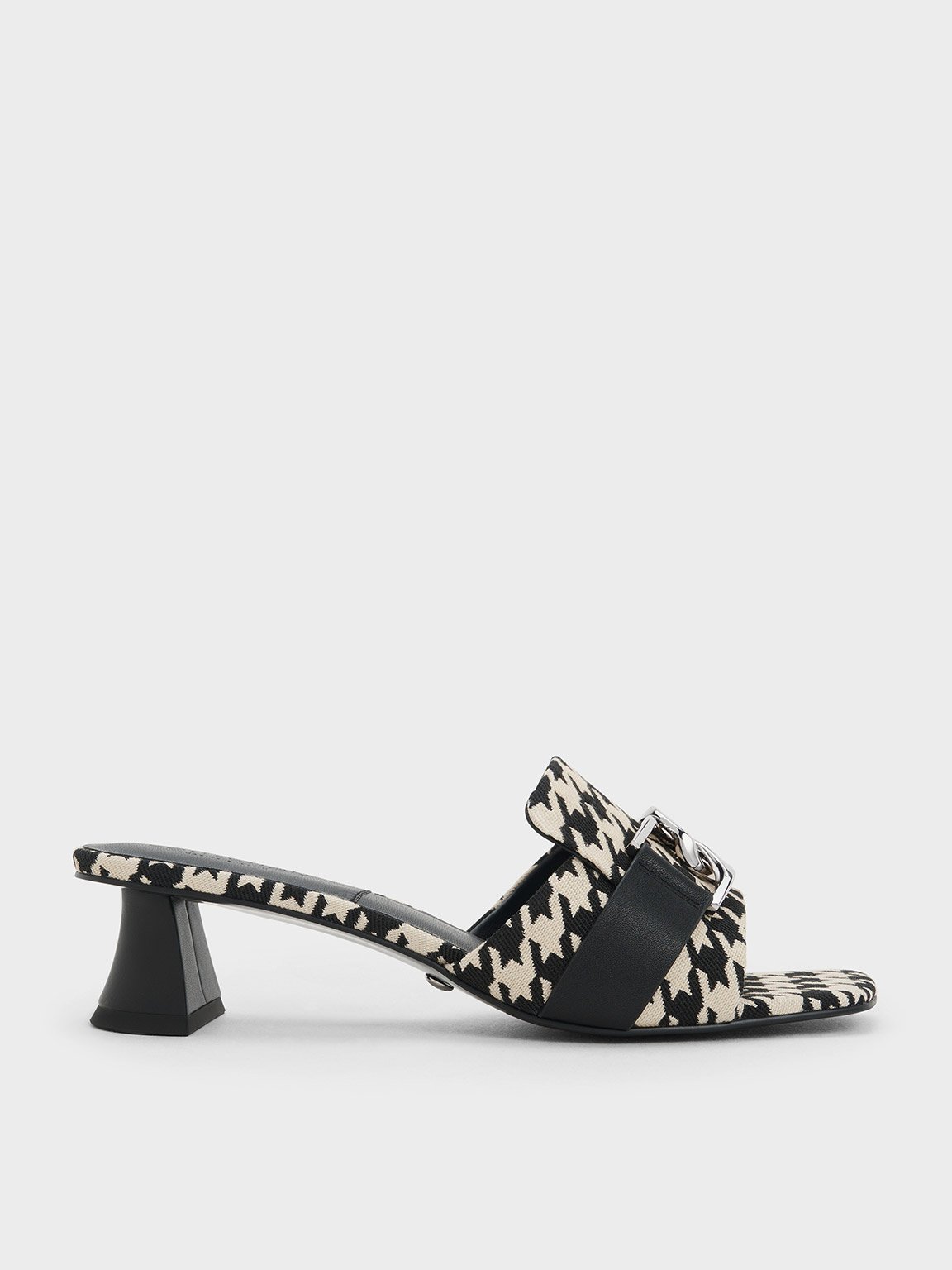 Charles & Keith Gabine Houndstooth Leather Heeled Mules In Multi
