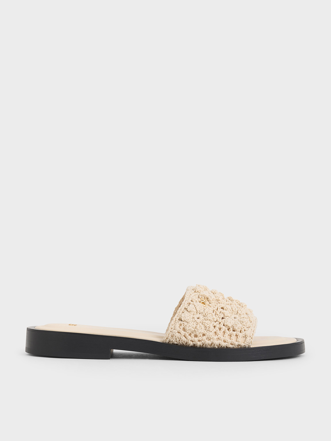 Chalk Crochet Floral Slide Sandals | CHARLES & KEITH