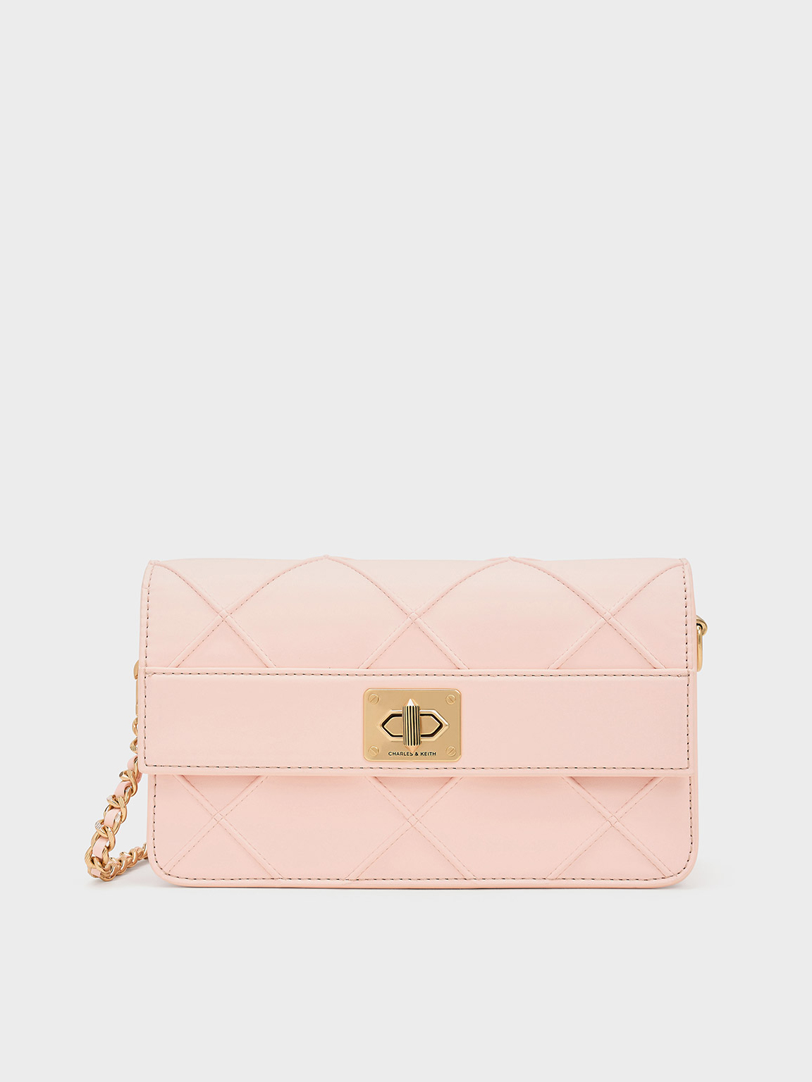 Charles & Keith Eleni Quilted Crossbody Bag In Light Pink