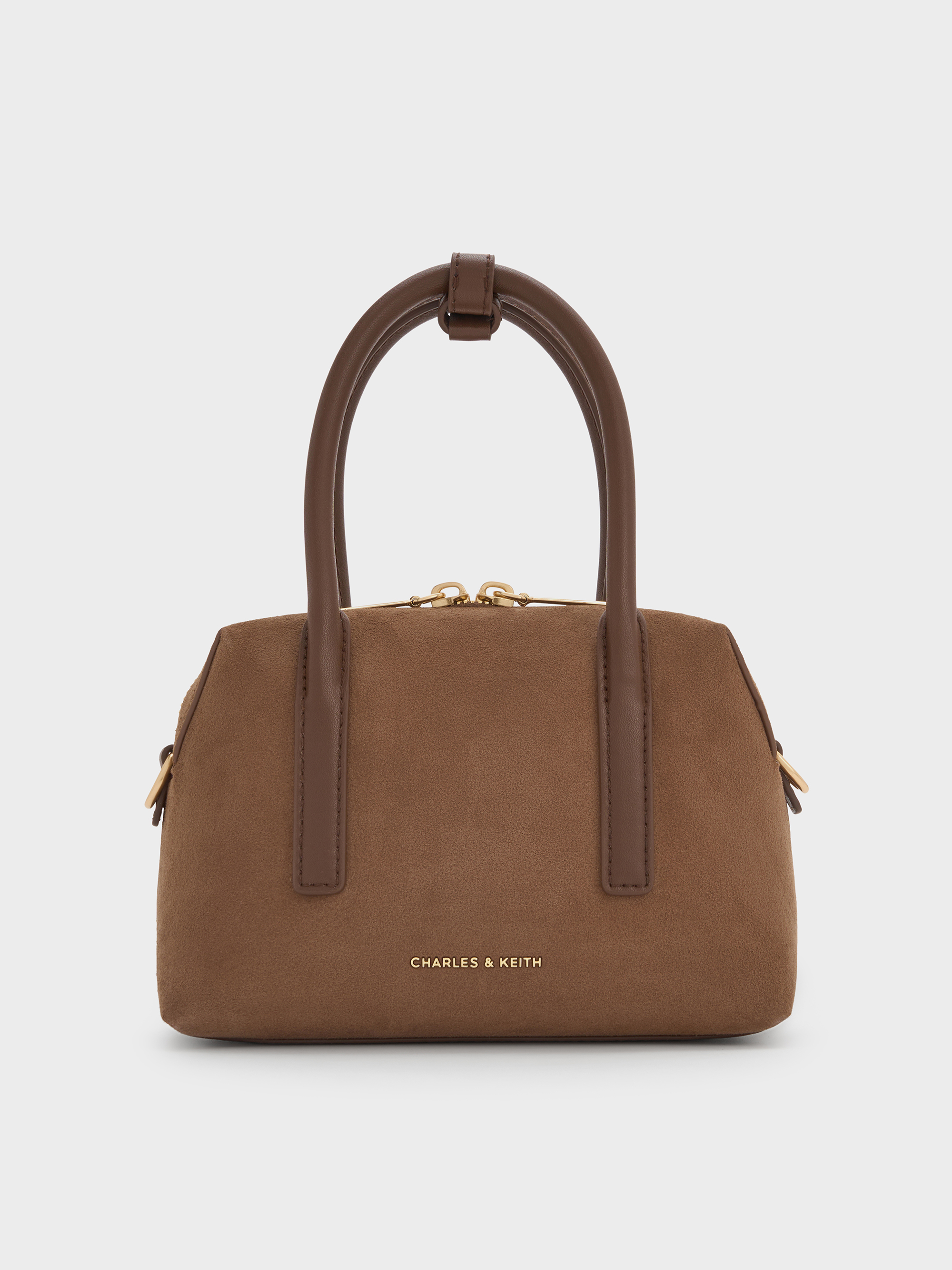 Mocha Brown Deyna Recycled Suede Bowling Bag | CHARLES & KEITH