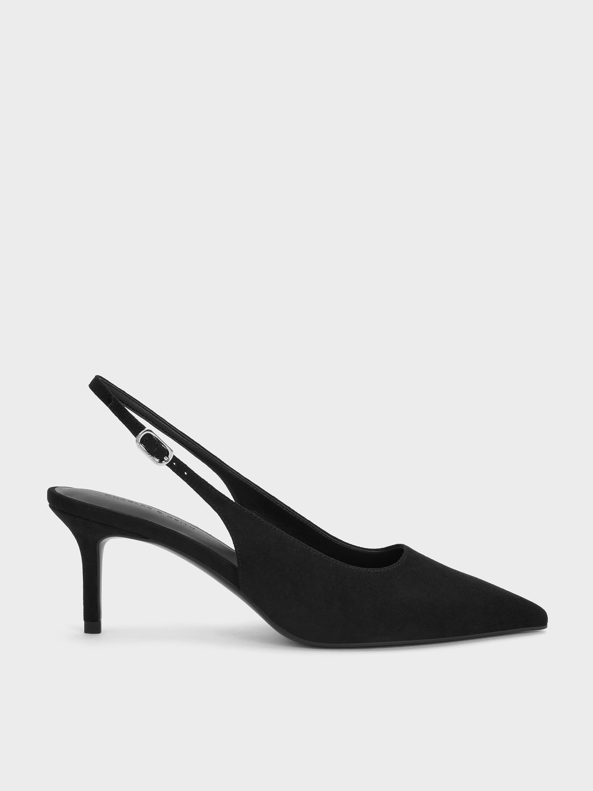 Kaia Faux Suede Slingback Pumps - Black Textured - CHARLES & KEITH US