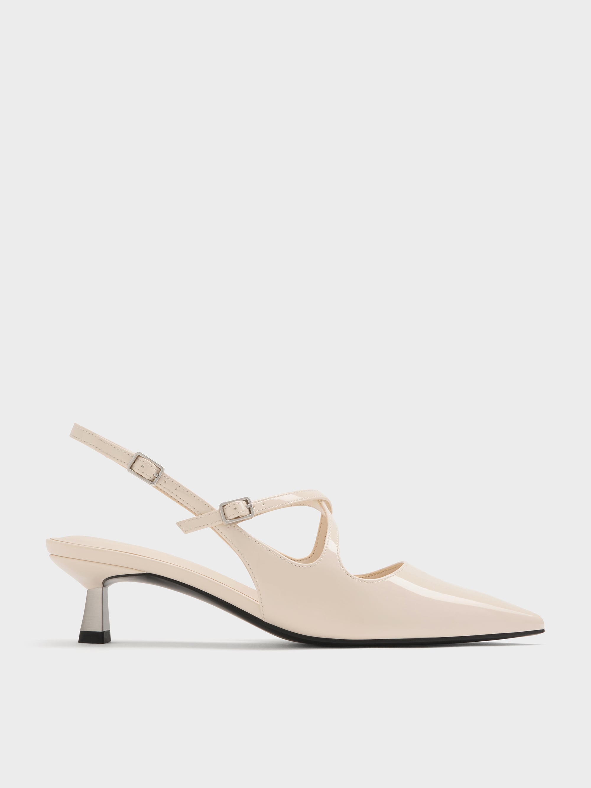 Pauline Patent Crossover Kitten Heels - Chalk - CHARLES & KEITH US