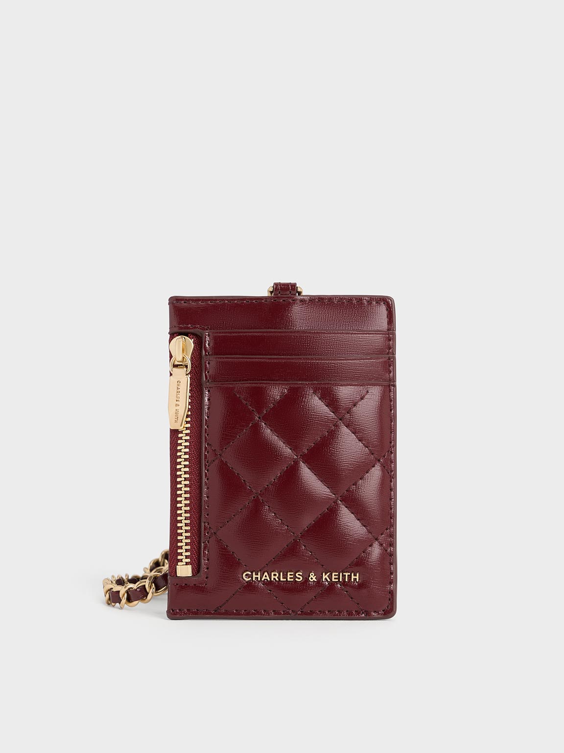 Burgundy Wisteria Quilted BraidedStrap Card Holder CHARLES & KEITH AE