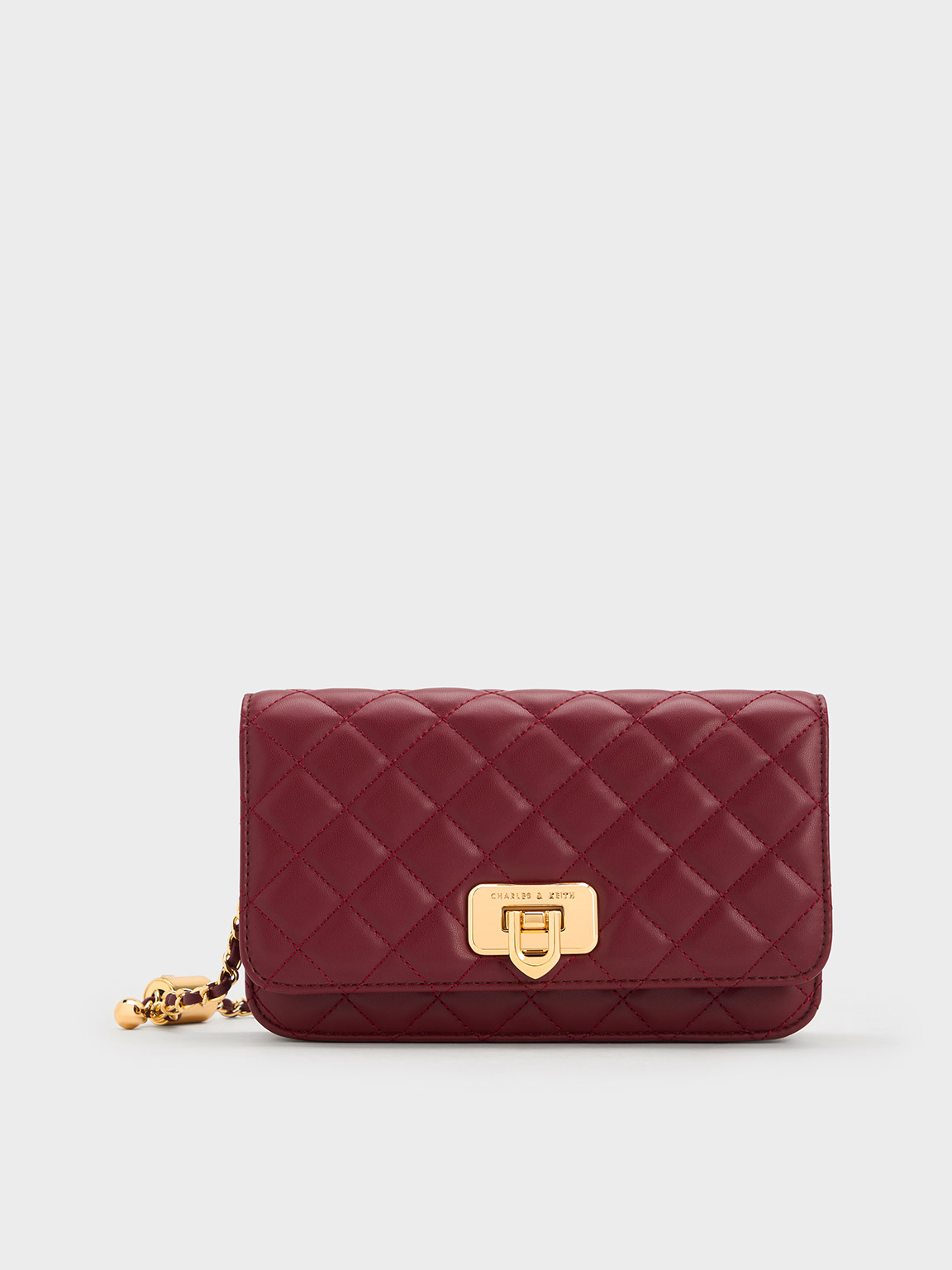 Charles & Keith Cressida Quilted Push-lock Clutch In Burgundy