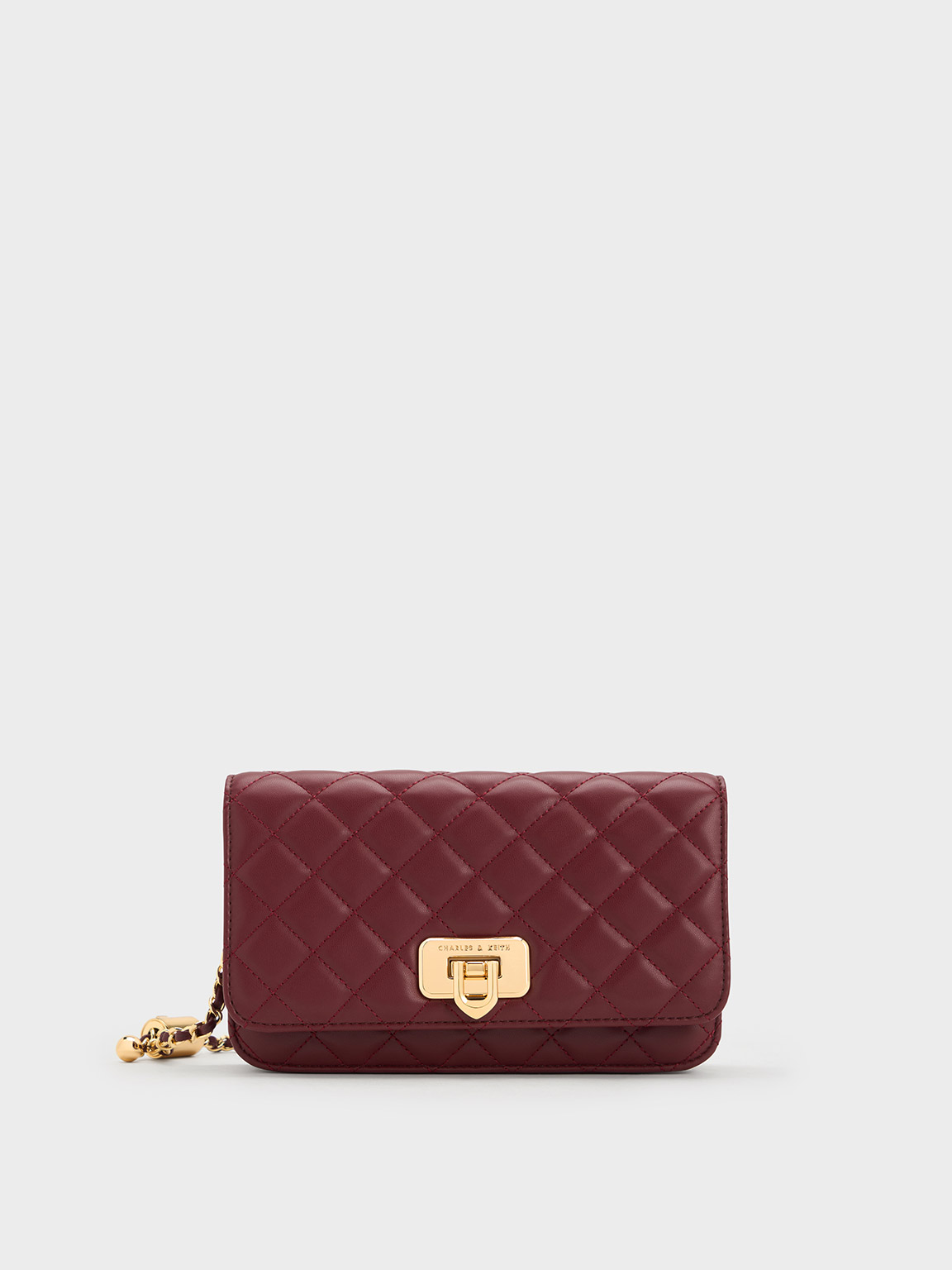 Charles & Keith Cressida Quilted Push-lock Clutch In Burgundy 