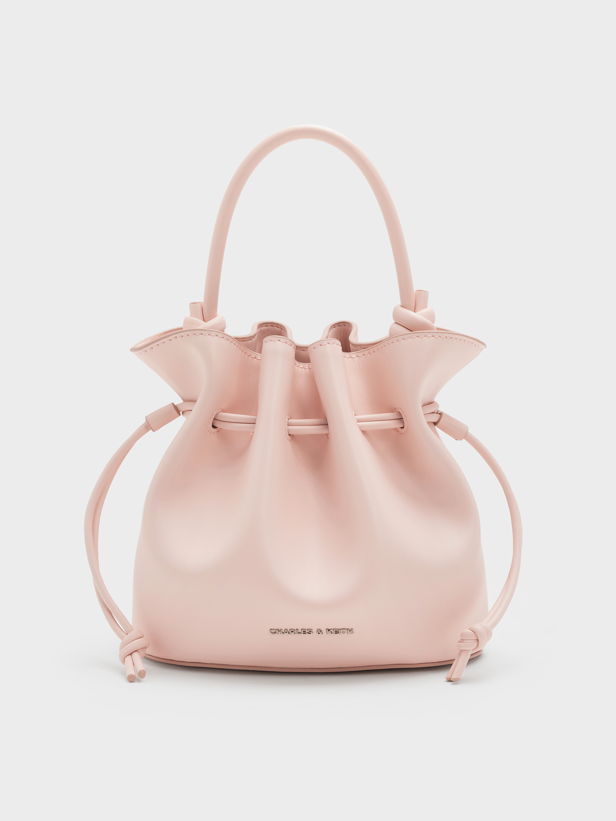 CHARLES & KEITHピンク レザー バケット型 ハンドバッグ Sammie Drawstring Bucket Bag - Soft Pink - CHARLES & KEITH US