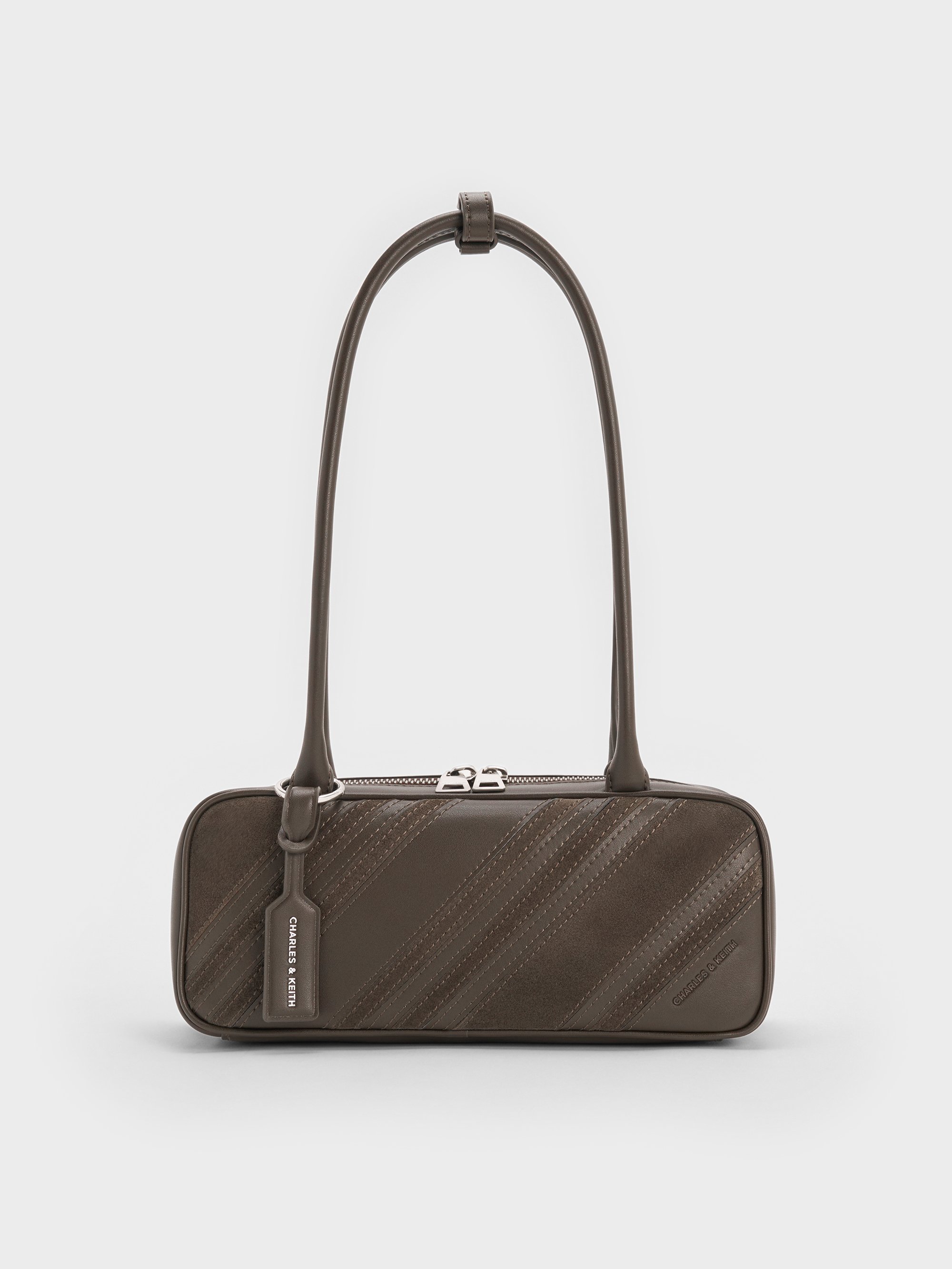 Charles & Keith - Zeya Recycled Suede Striped Shoulder Bag In Green