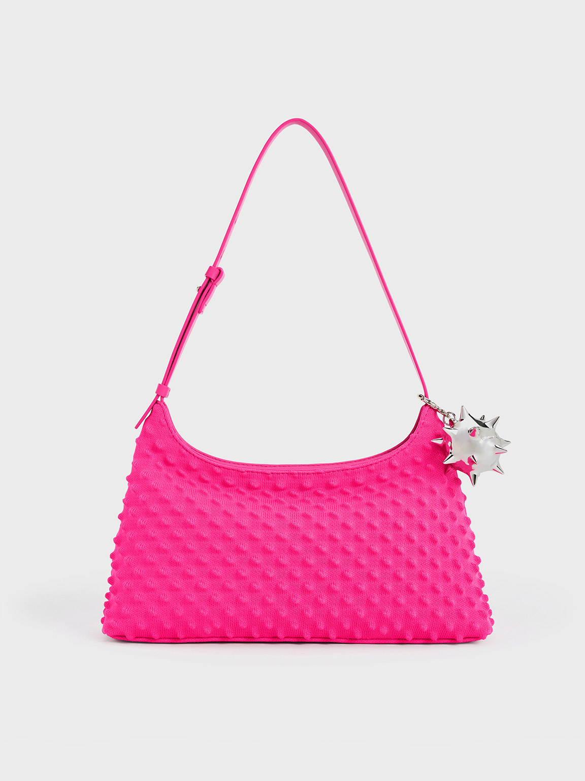 Charles & Keith Spike Textured Shoulder Bag In Fuchsia