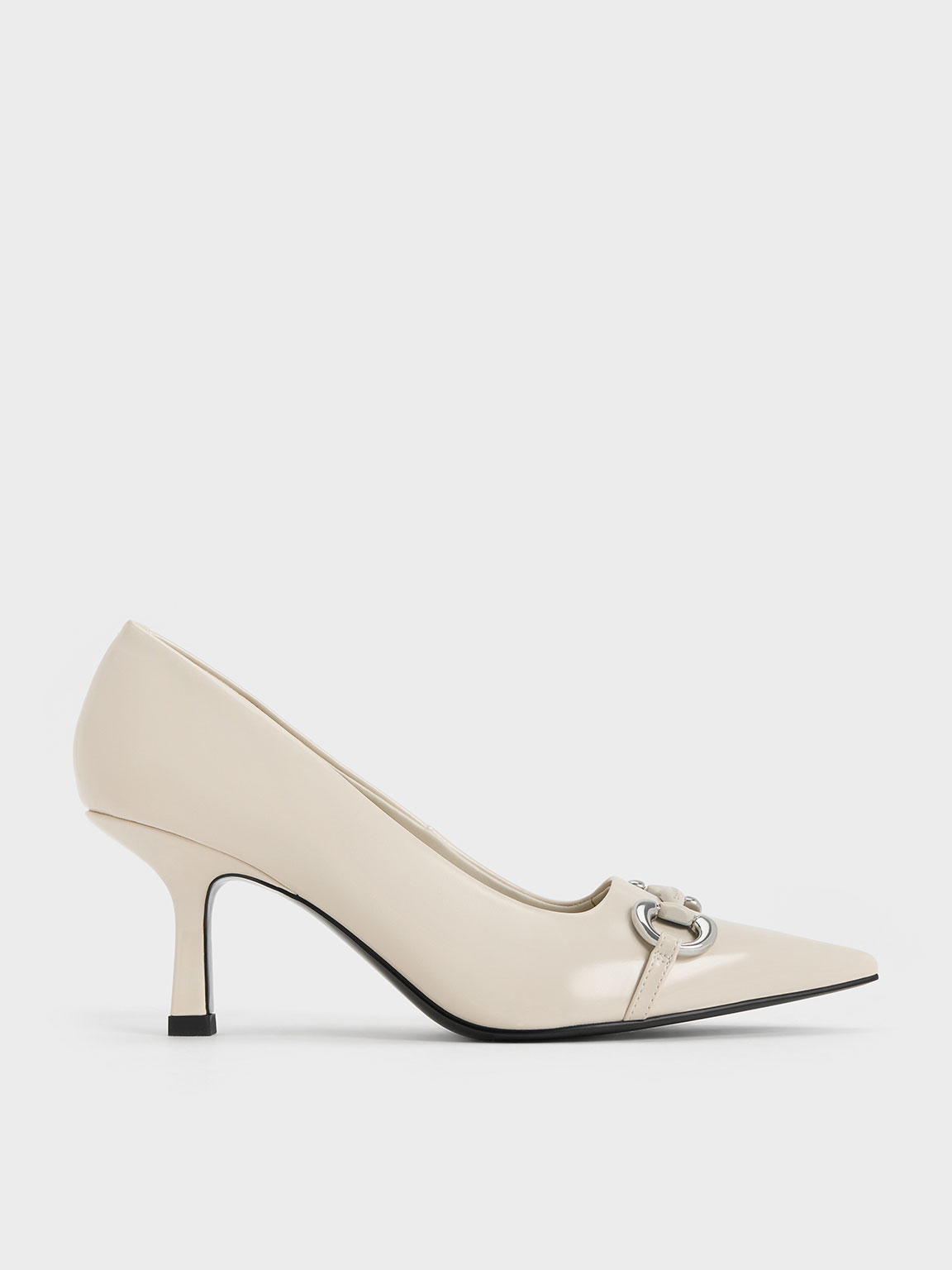 Charles & Keith Metallic Accent Pointed-toe Pumps In Chalk
