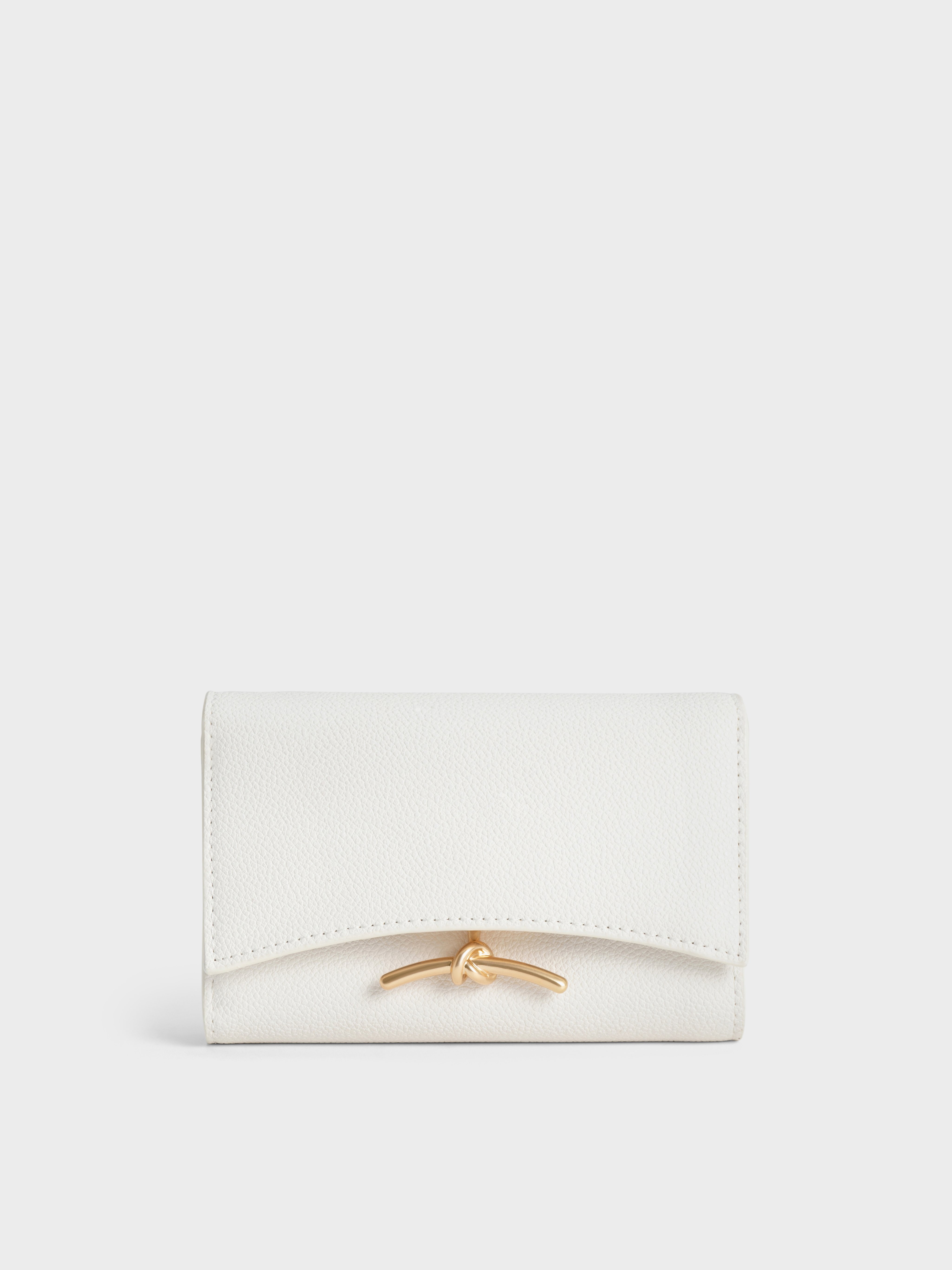 White Huxley Metallic Accent Front Flap Wallet - CHARLES & KEITH US