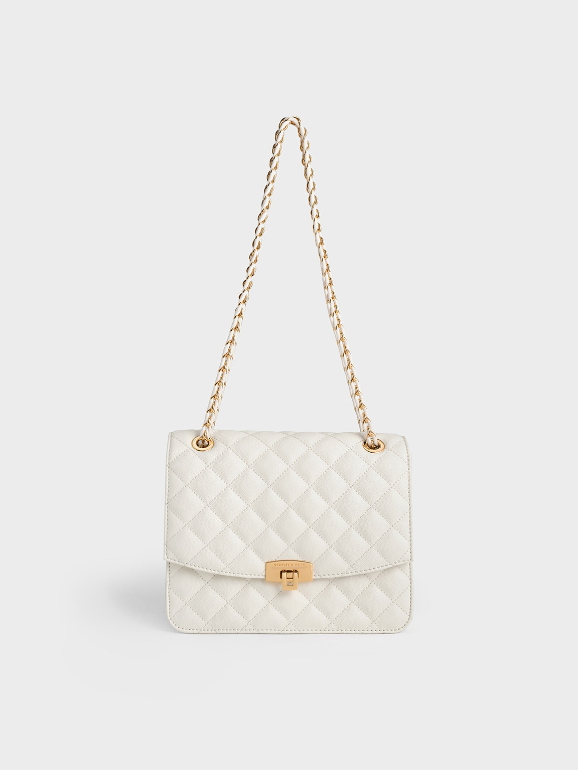 Cream Quilted Chain Strap Clutch - CHARLES & KEITH MY
