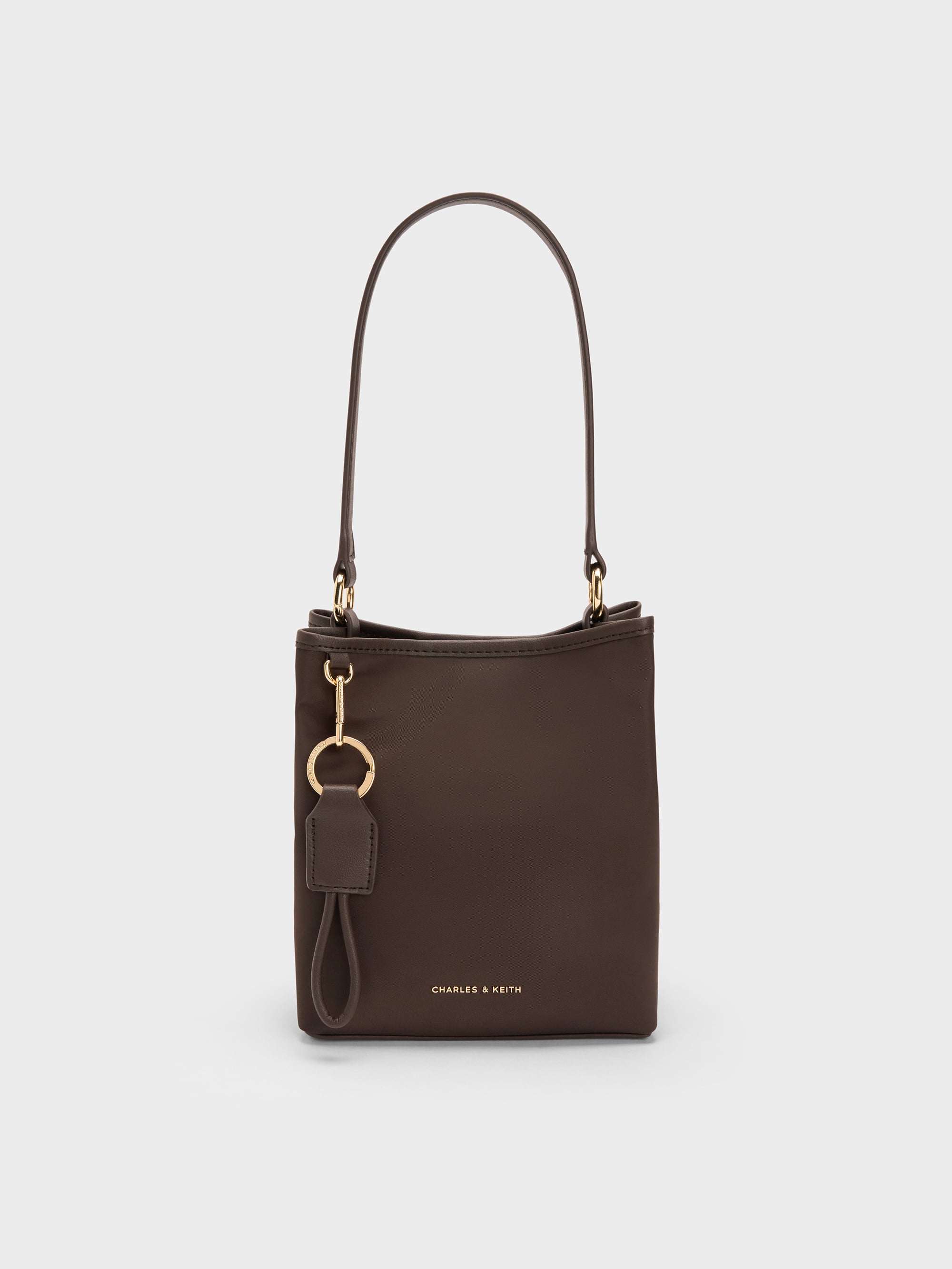 Levy Nylon Bucket Bag - Espresso Brown - CHARLES & KEITH US