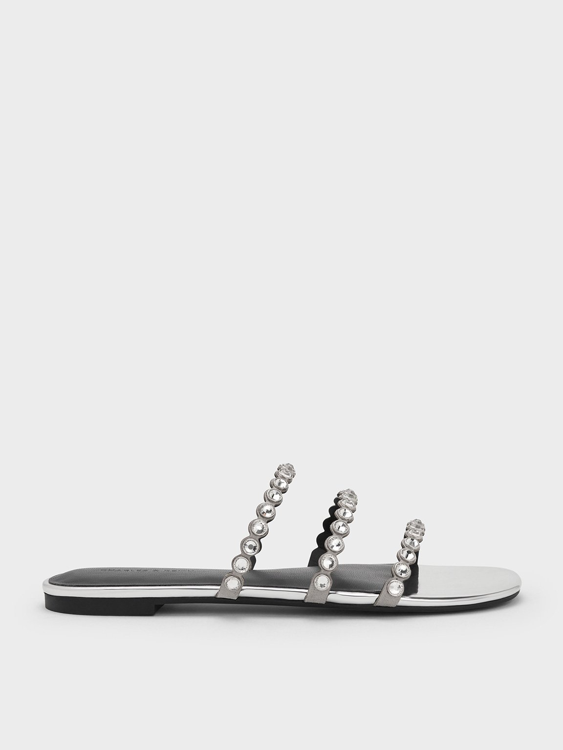 Silver Crystal-Embellished Triple-Strap Sandals - CHARLES