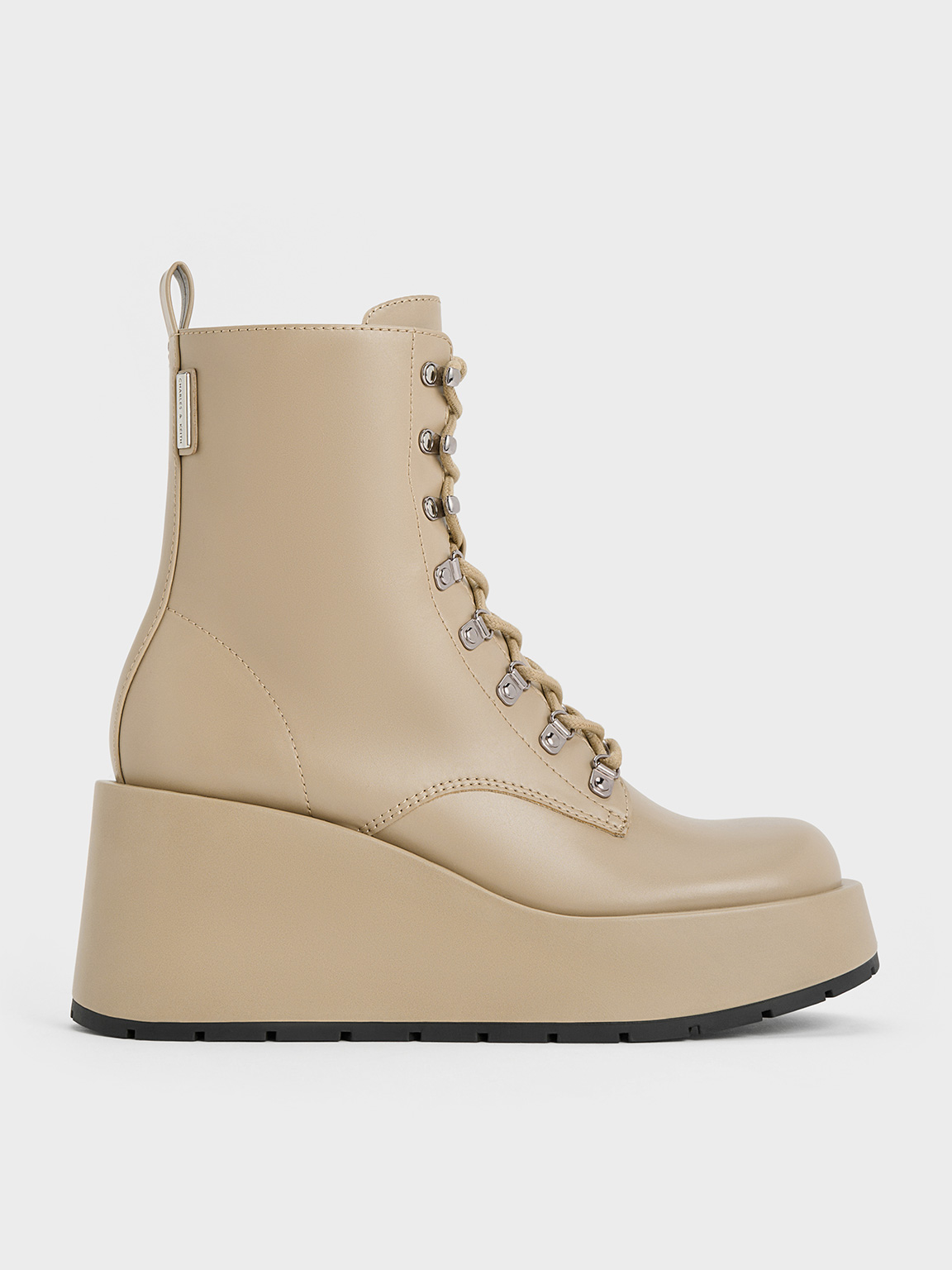 Taupe Lace-Up Platform Wedge Ankle Boots - CHARLES & KEITH International