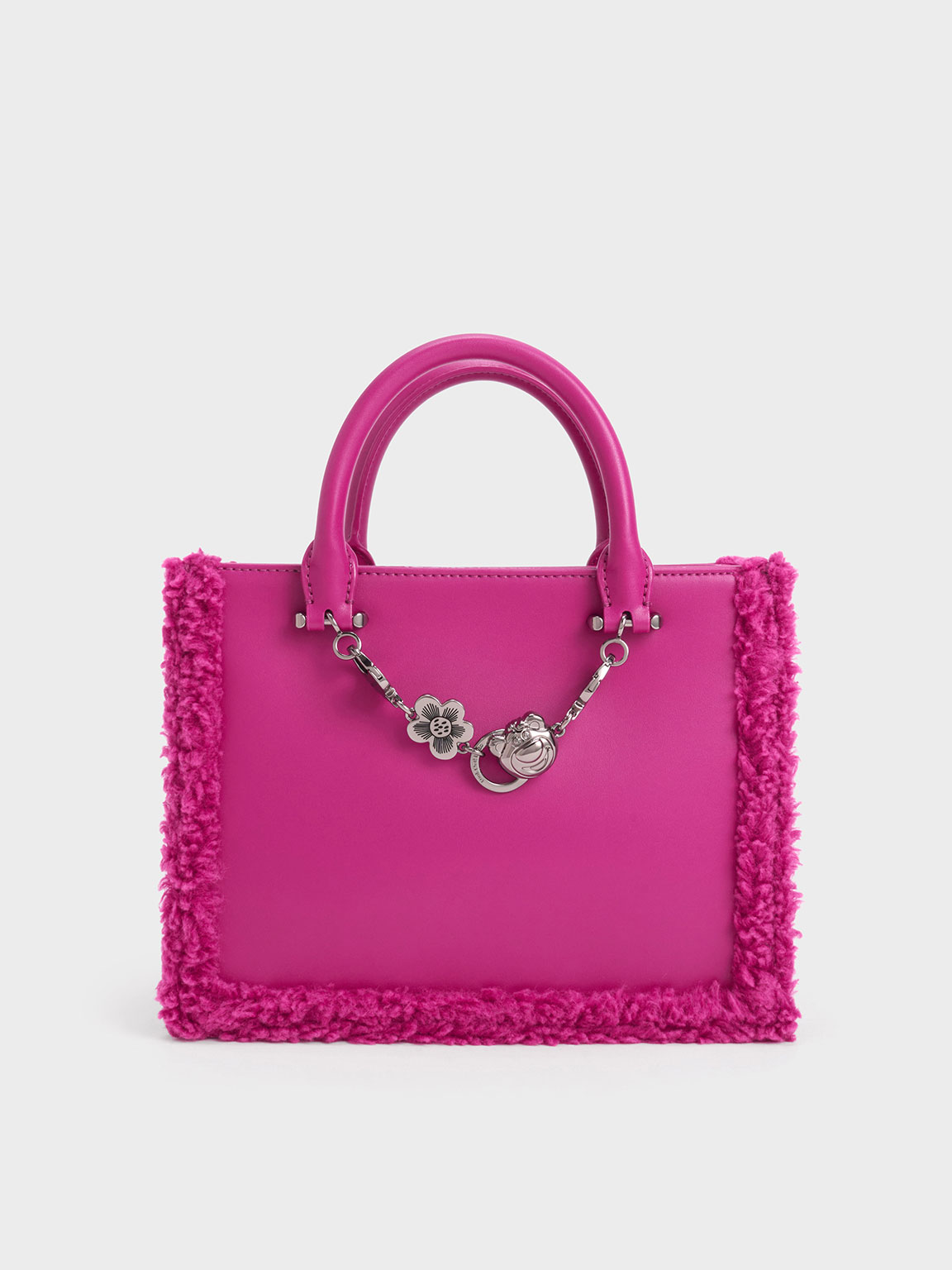 Charles Keith Lotso Fur-trim Tote Bag In Fuchsia ModeSens