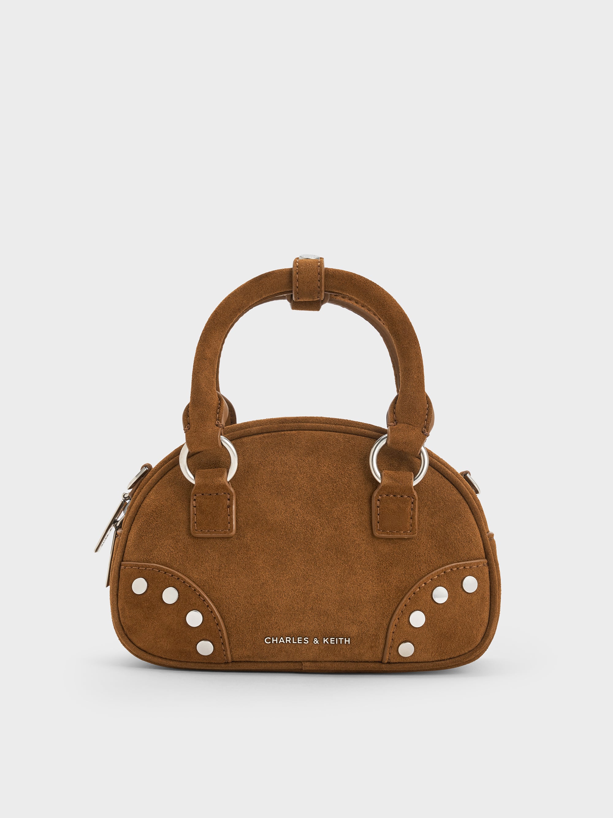 Bobbie Studded Top Handle Bag - Sienna Brown - CHARLES & KEITH US