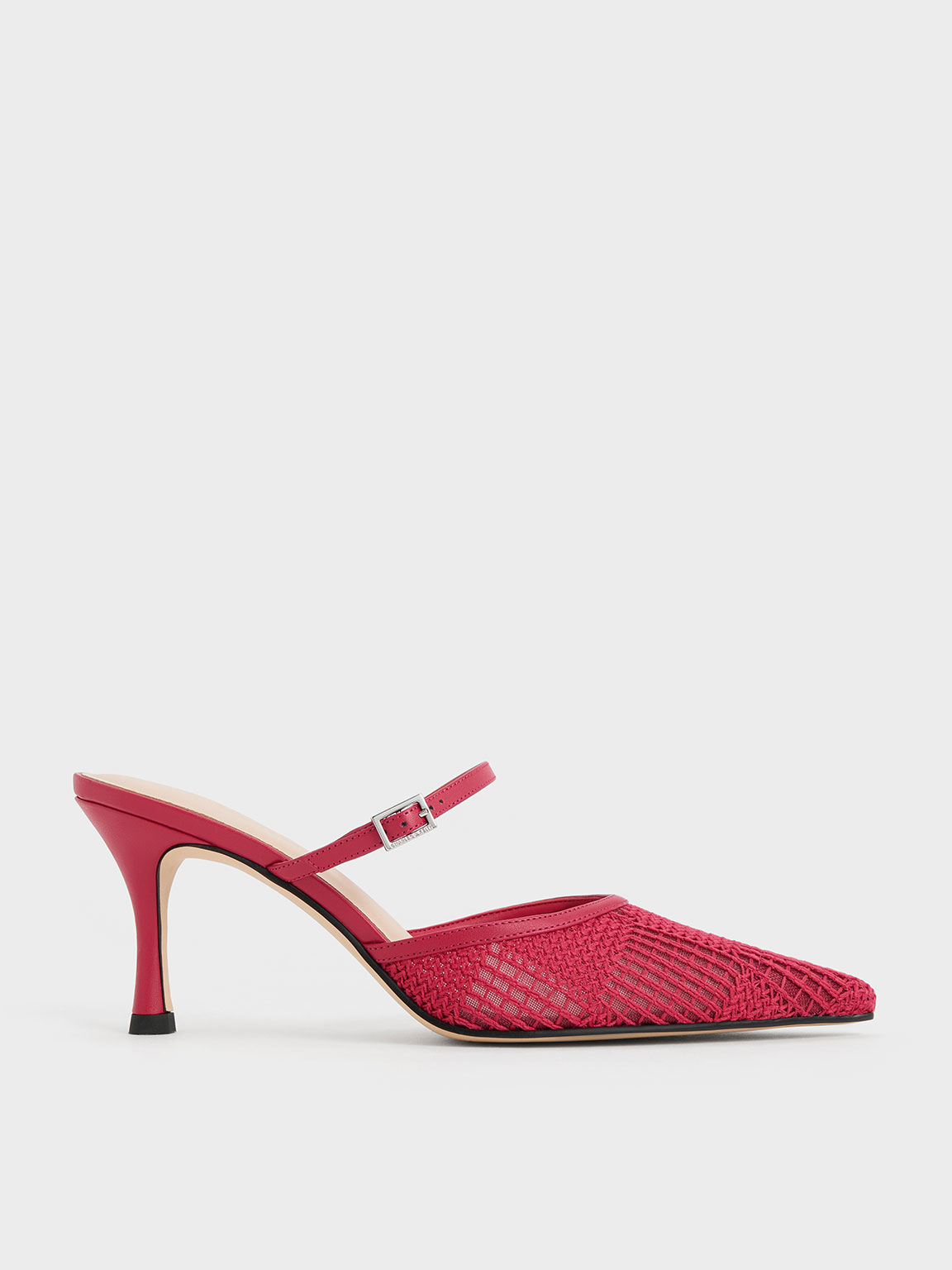 Charles & Keith Mesh Woven Heeled Mules In Red