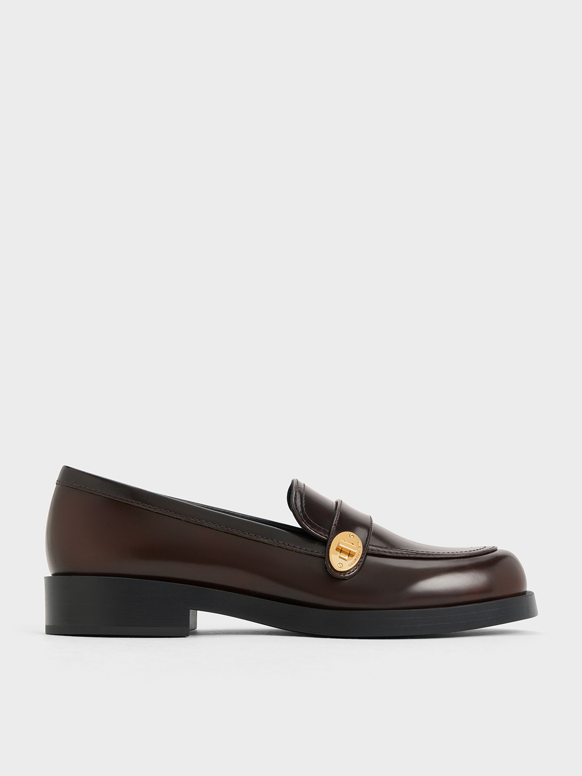 Charles & Keith Metallic-buckle Strap Loafers In Brown