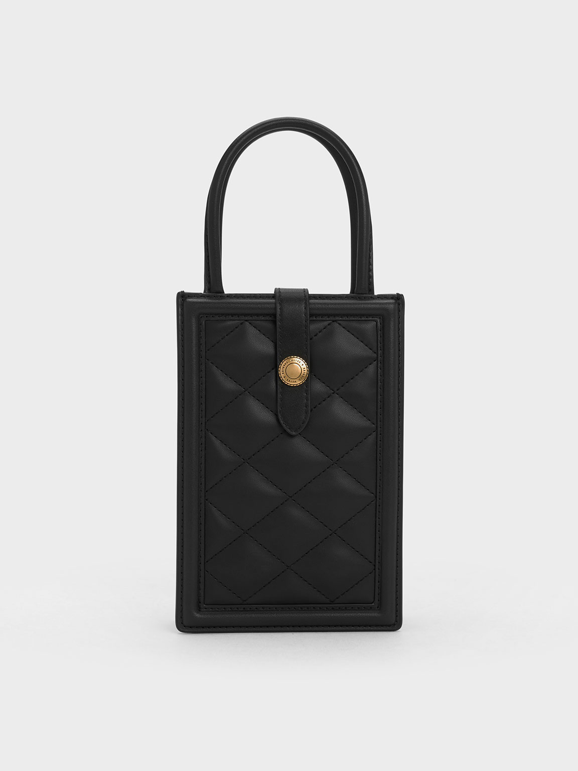 Charles & Keith Este Belted Quilted Phone Pouch In Black