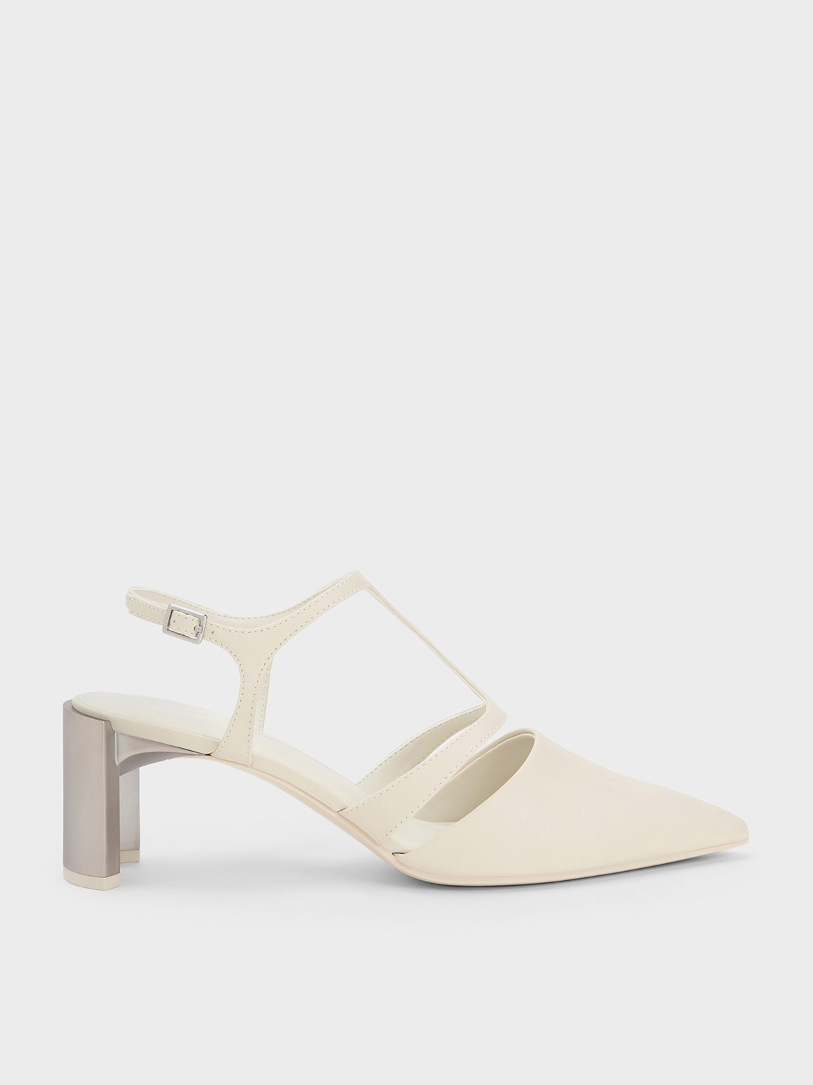 Curved Heel T-Strap Pumps - Chalk - CHARLES & KEITH SG
