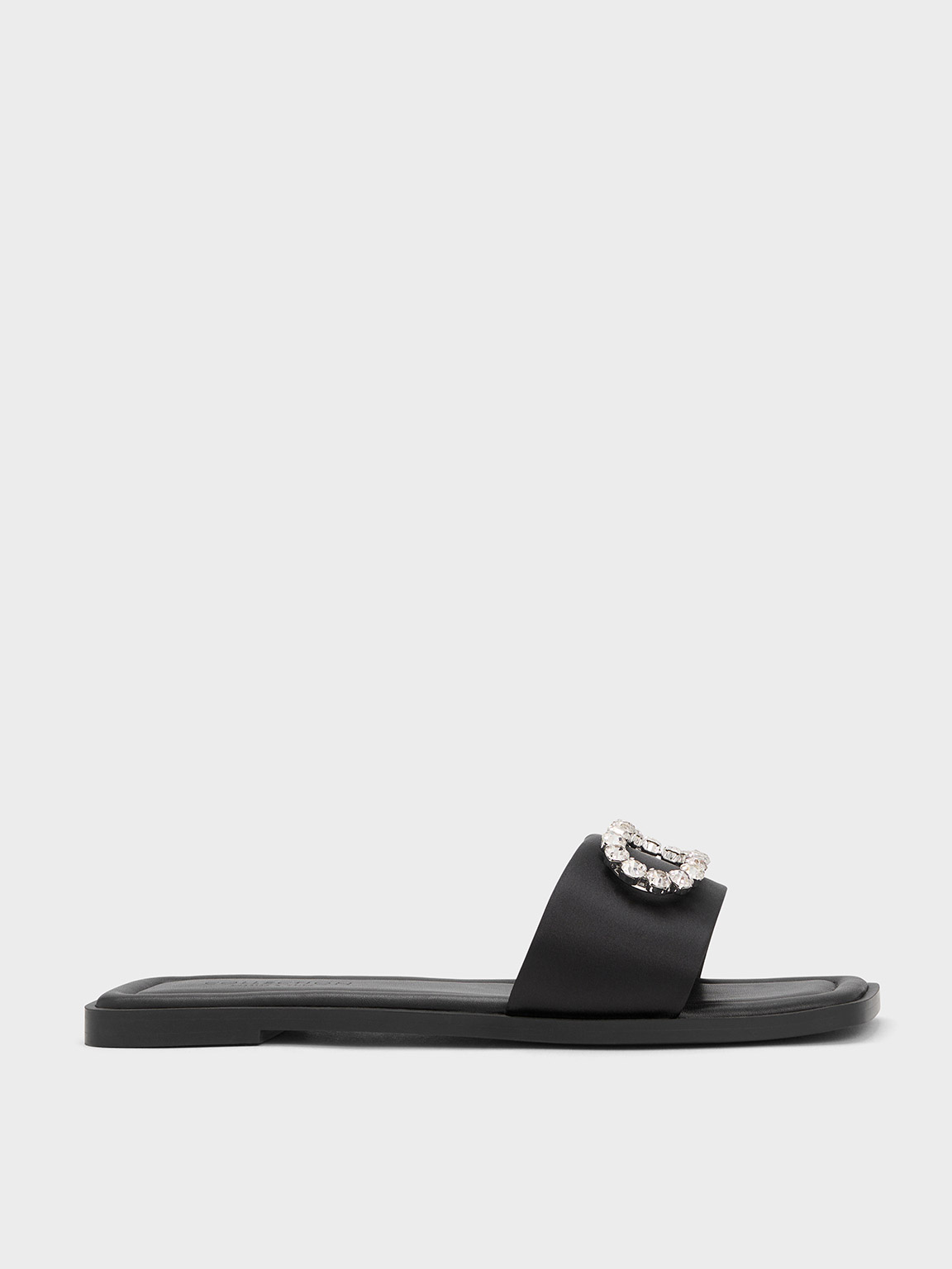 Black GemEmbellished Recycled Polyester Slides CHARLES & KEITH MO