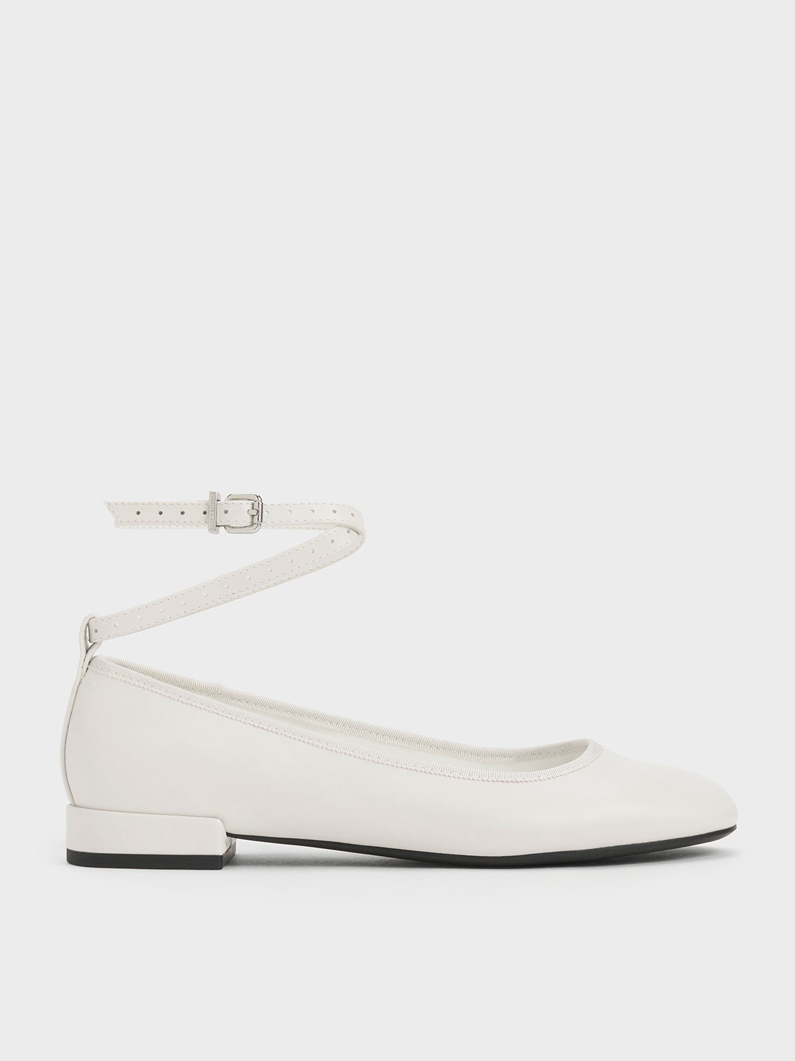 Charles & Keith Ankle-strap Ballet Flats In White