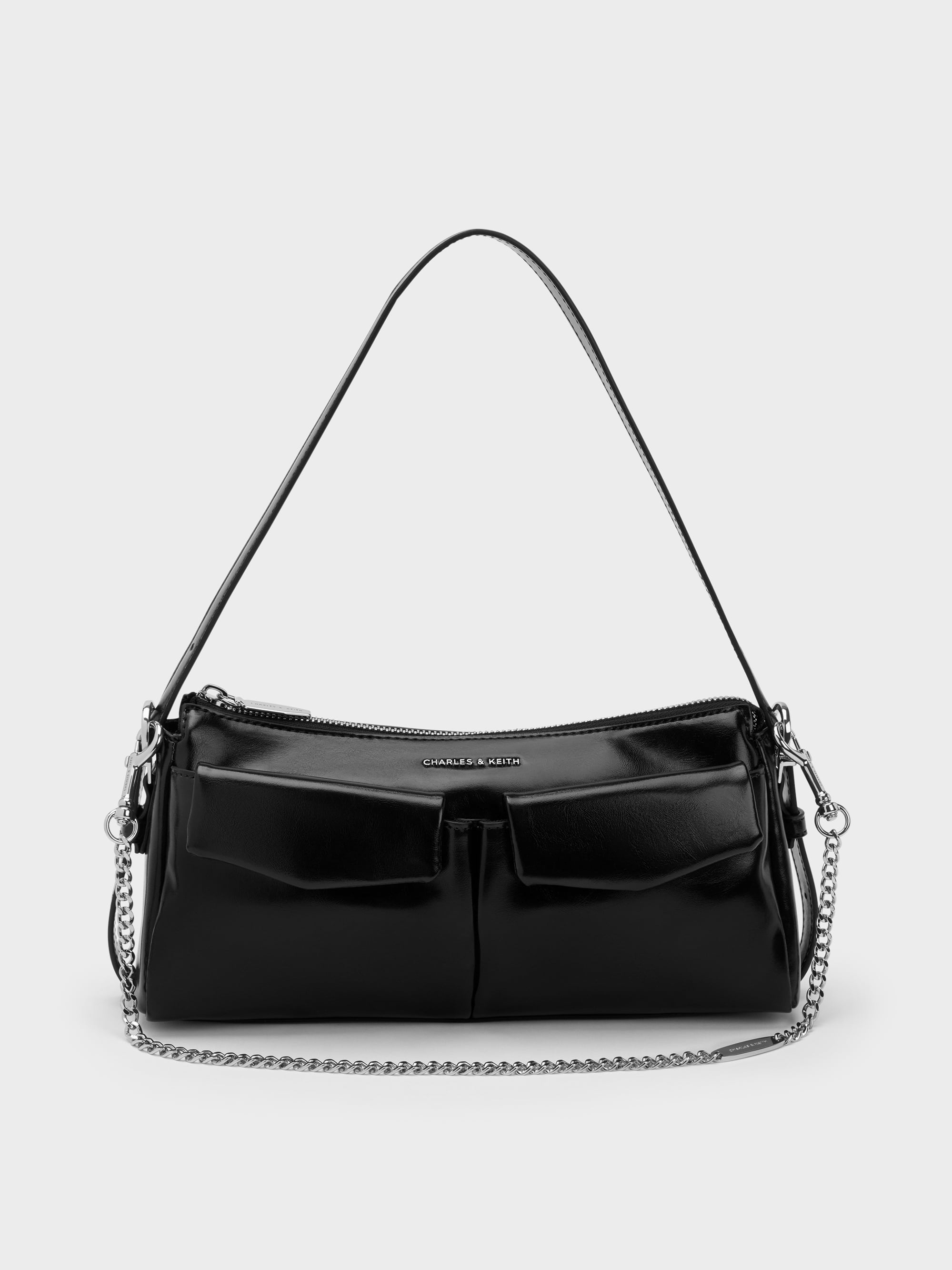 Rachel Front-Pocket Chain Shoulder Bag - Noir - CHARLES & KEITH US