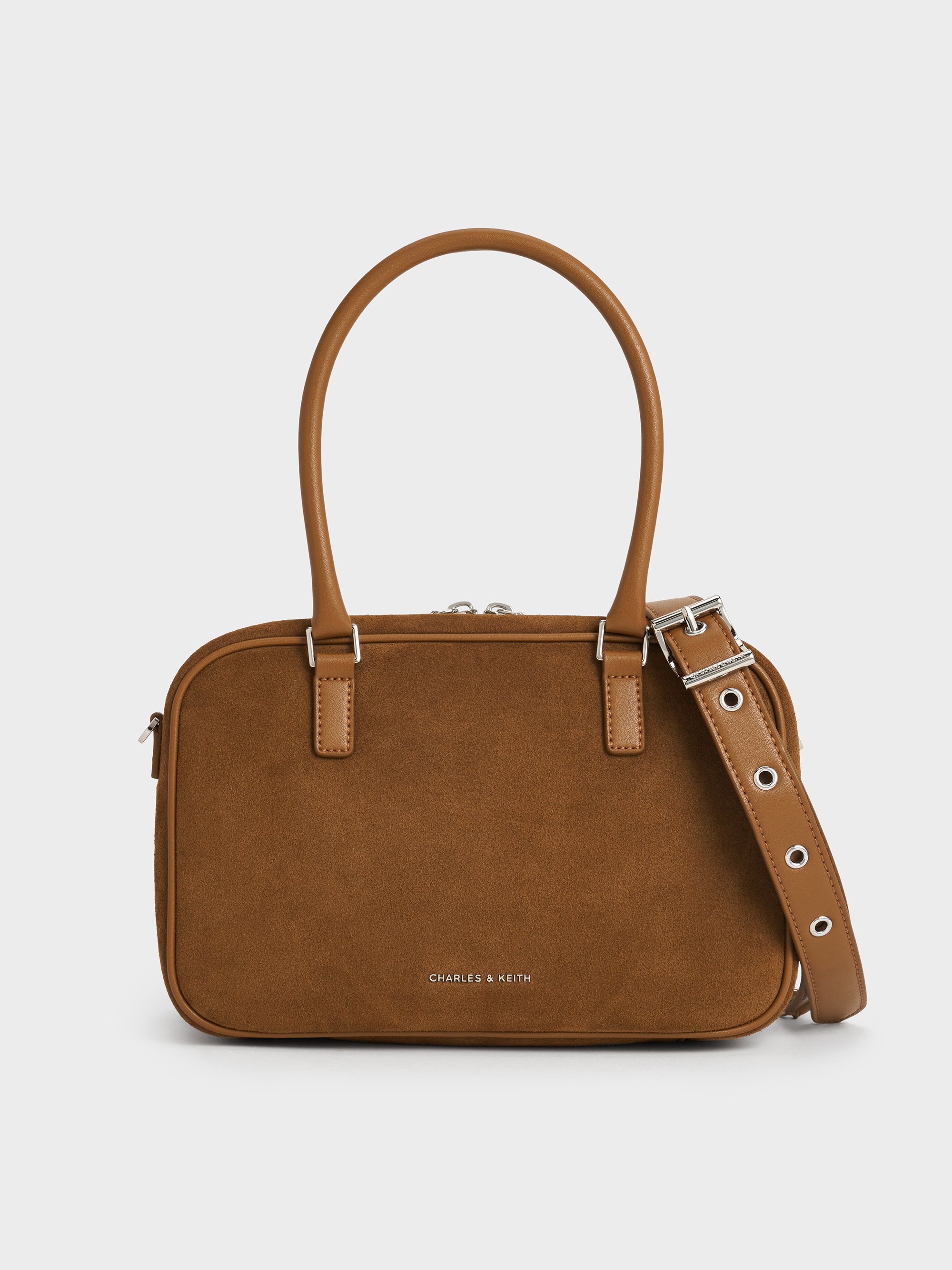 Charles & Keith - Sianna Recycled Suede Bowling Bag In Brown