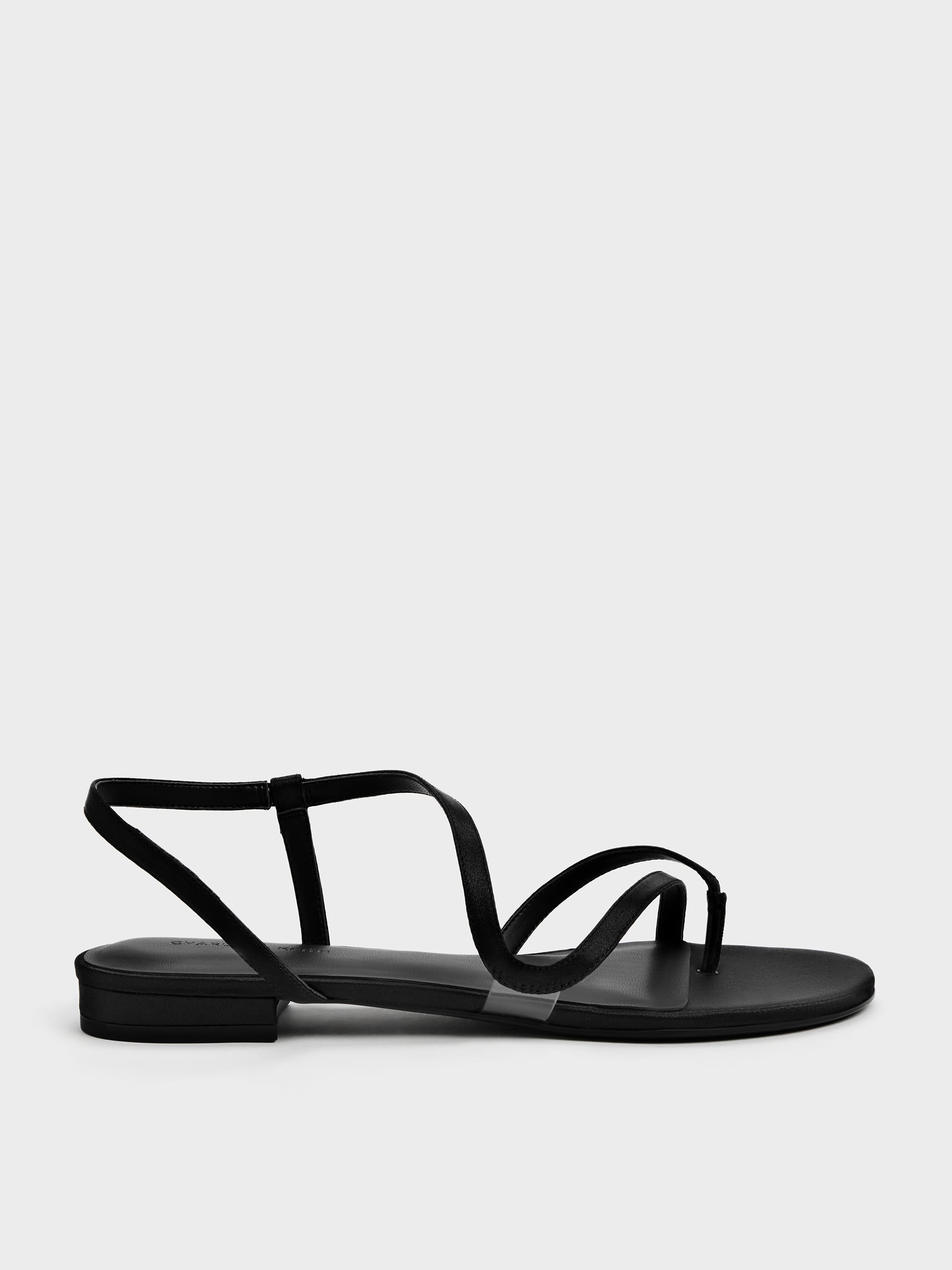 Black Textured Arden Satin Wavy Toe-Ring Sandals - CHARLES & KEITH MX
