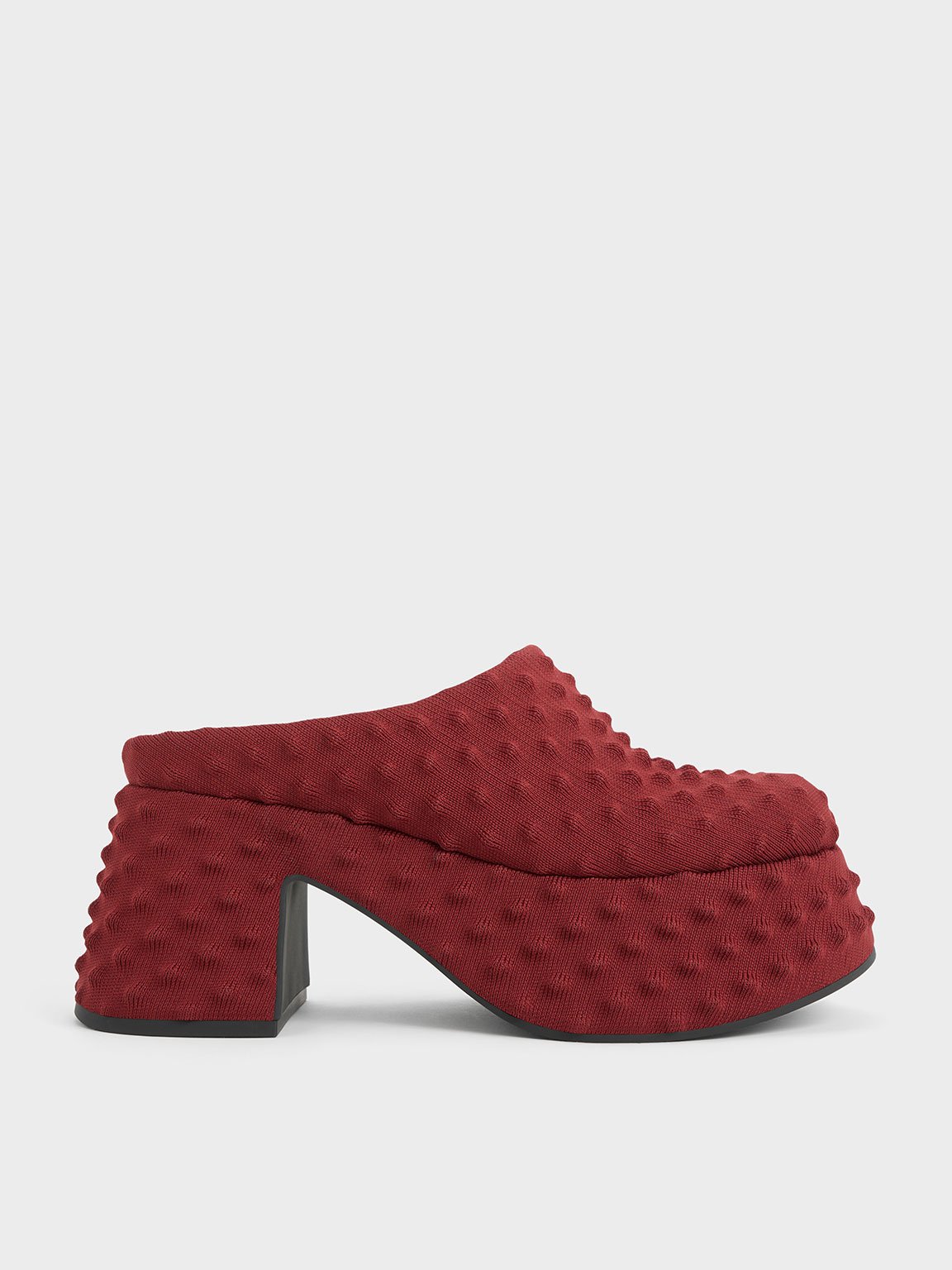 Charles & Keith Spike Textured Platform Mules In Red