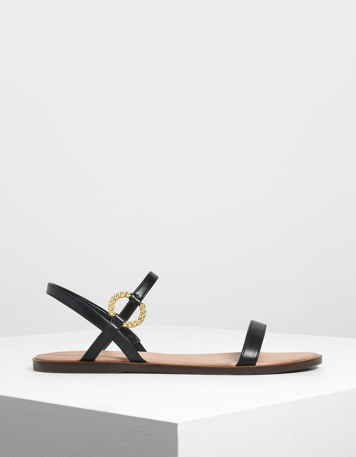 Black Gold Buckle Detail Sandals - CHARLES & KEITH SG