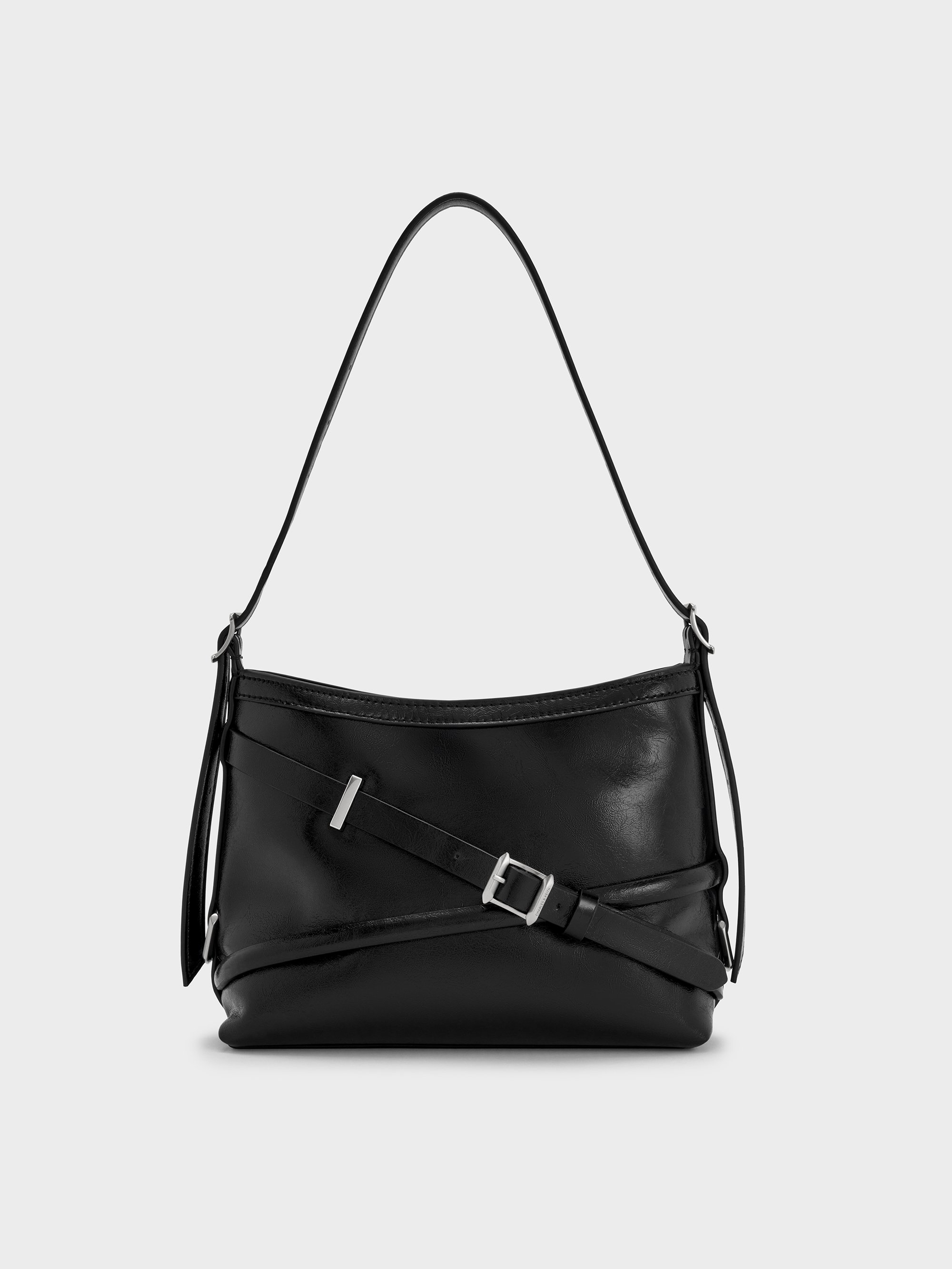 Charles & Keith - Bryna Buckled-strap Crossbody Bag In Black