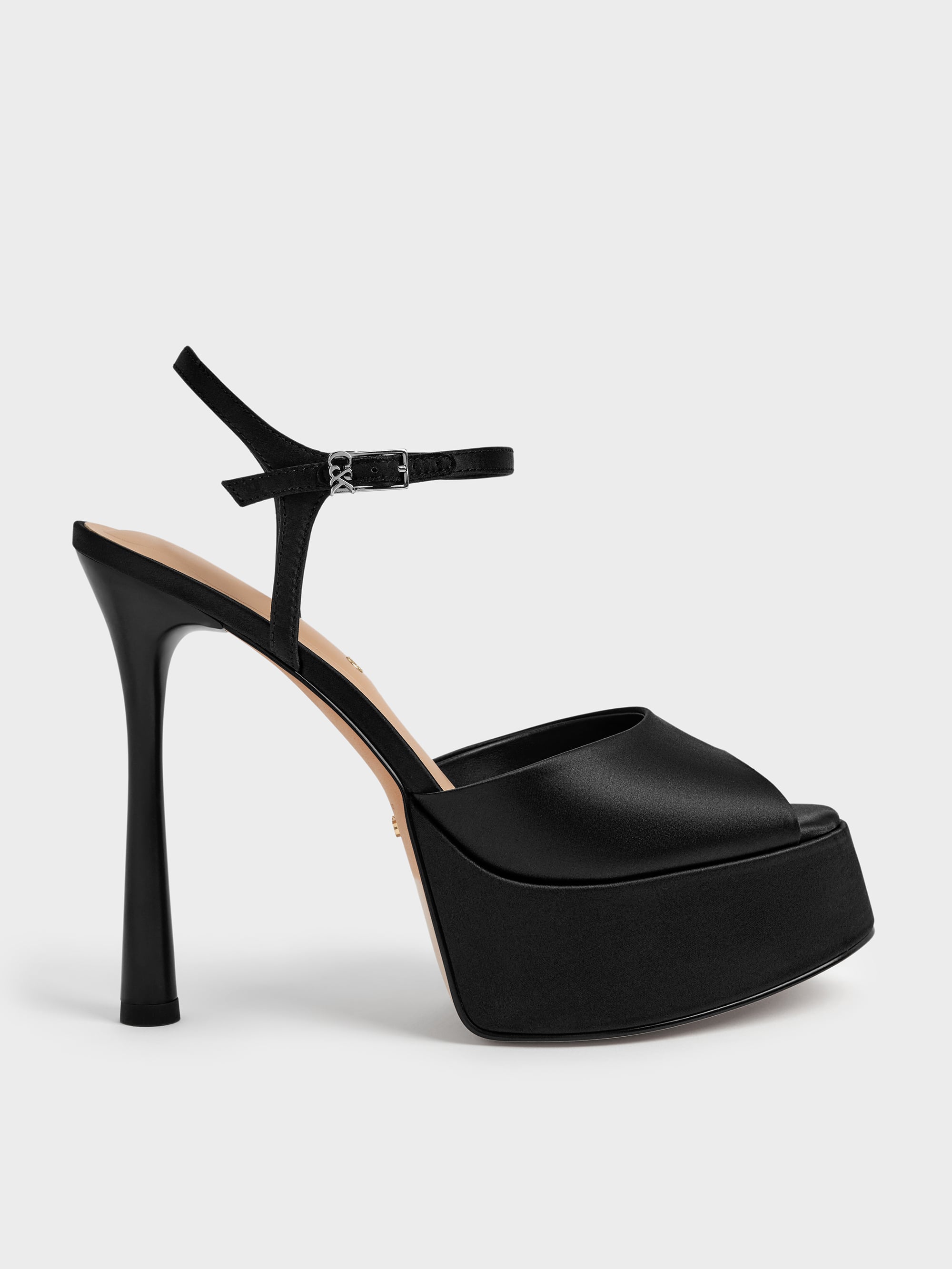 Francesca Peep-Toe Platform Heels - Black Textured - CHARLES