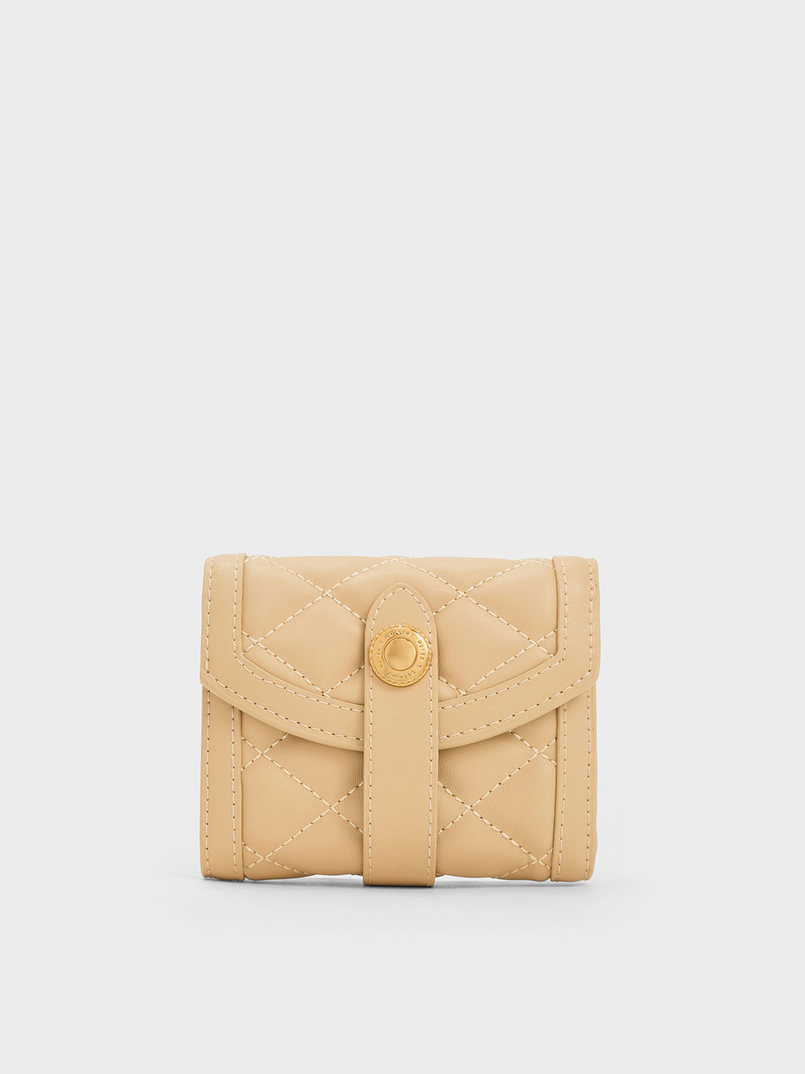 Charles & Keith Este Quilted Belted Small Wallet In Neutral