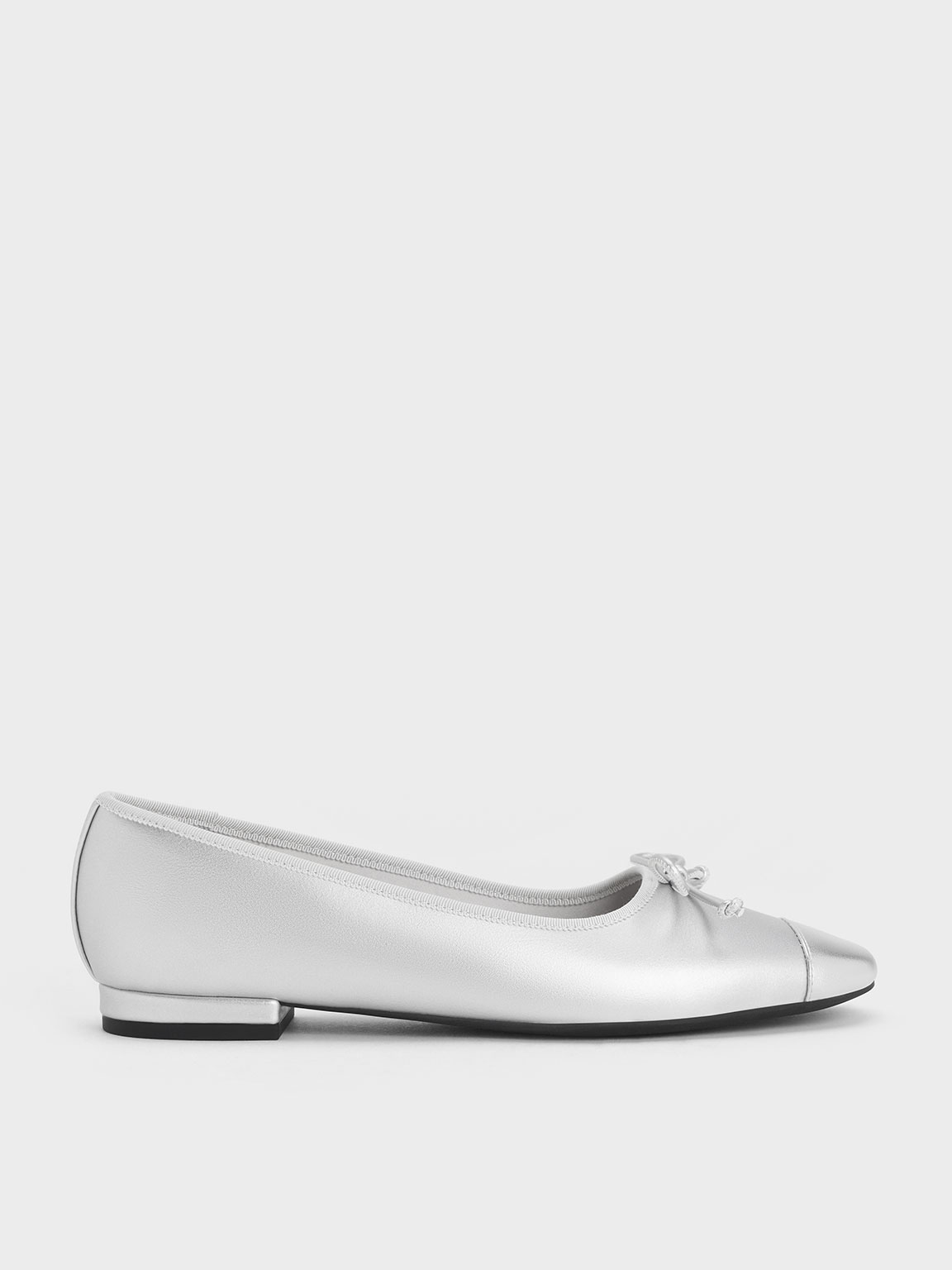 Charles & Keith Bow Ballet Flats In Silver