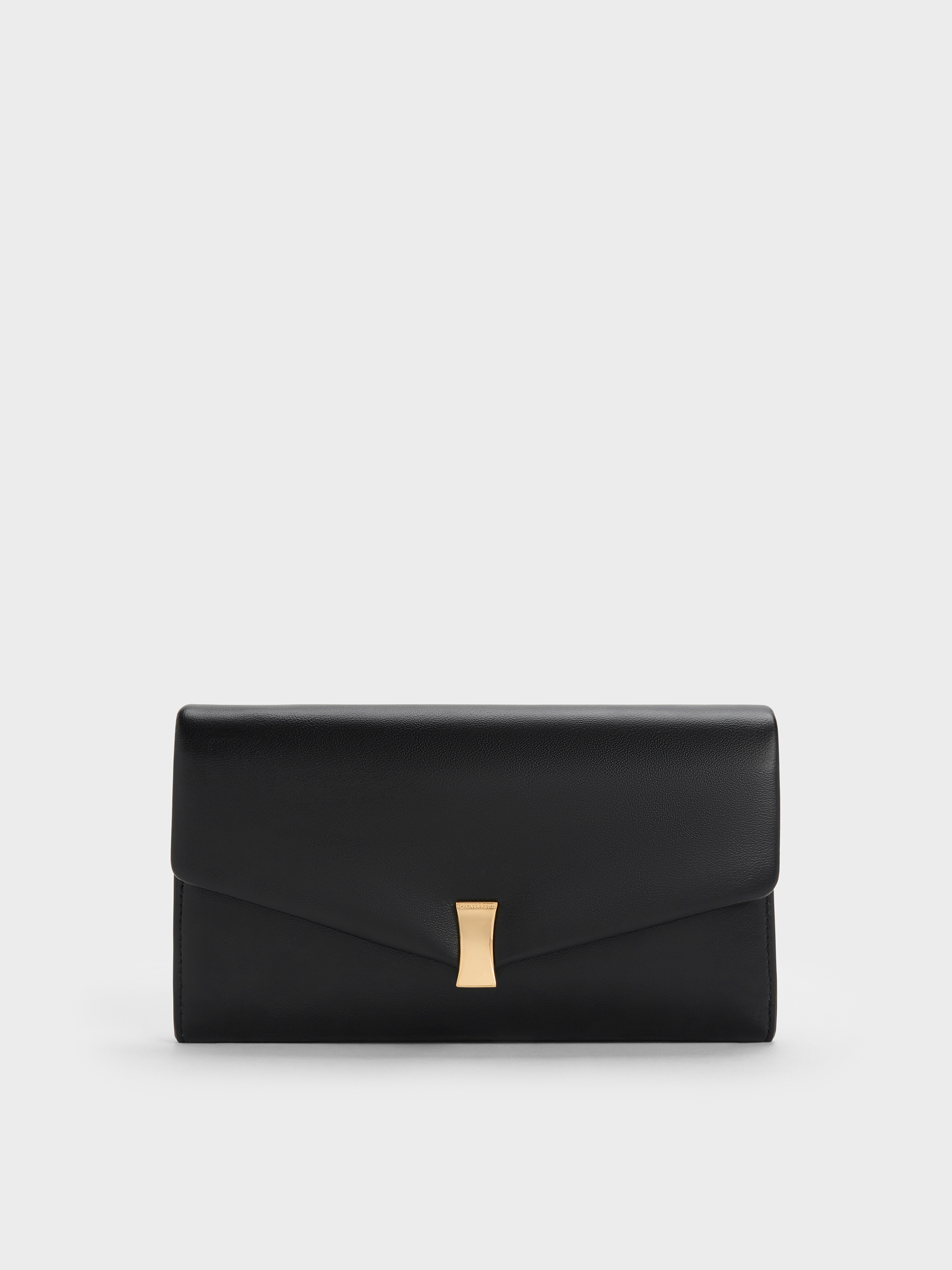 Charles & Keith - Lilibet Metallic-accent Chain-strap Long Wallet In Black