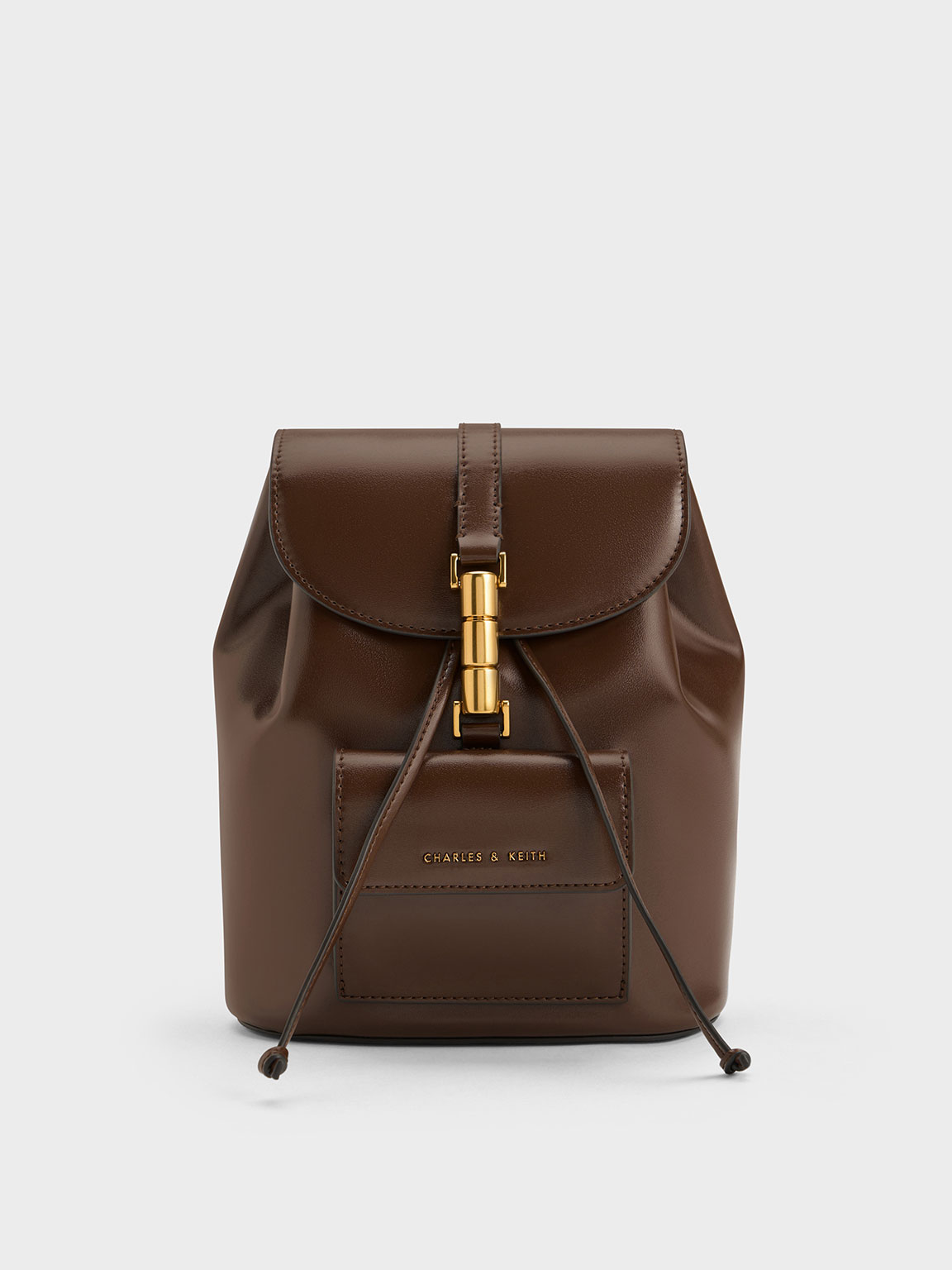Dark Brown Cesia Metallic Accent Backpack | CHARLES & KEITH