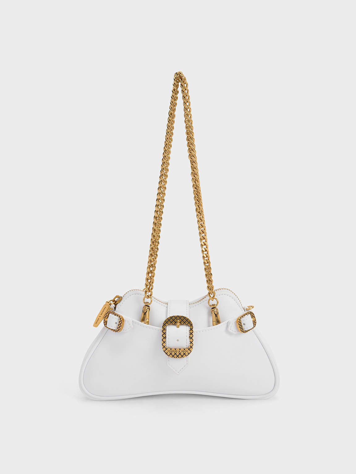 Charles & Keith Eilith Chain-handle Buckled Bag In White