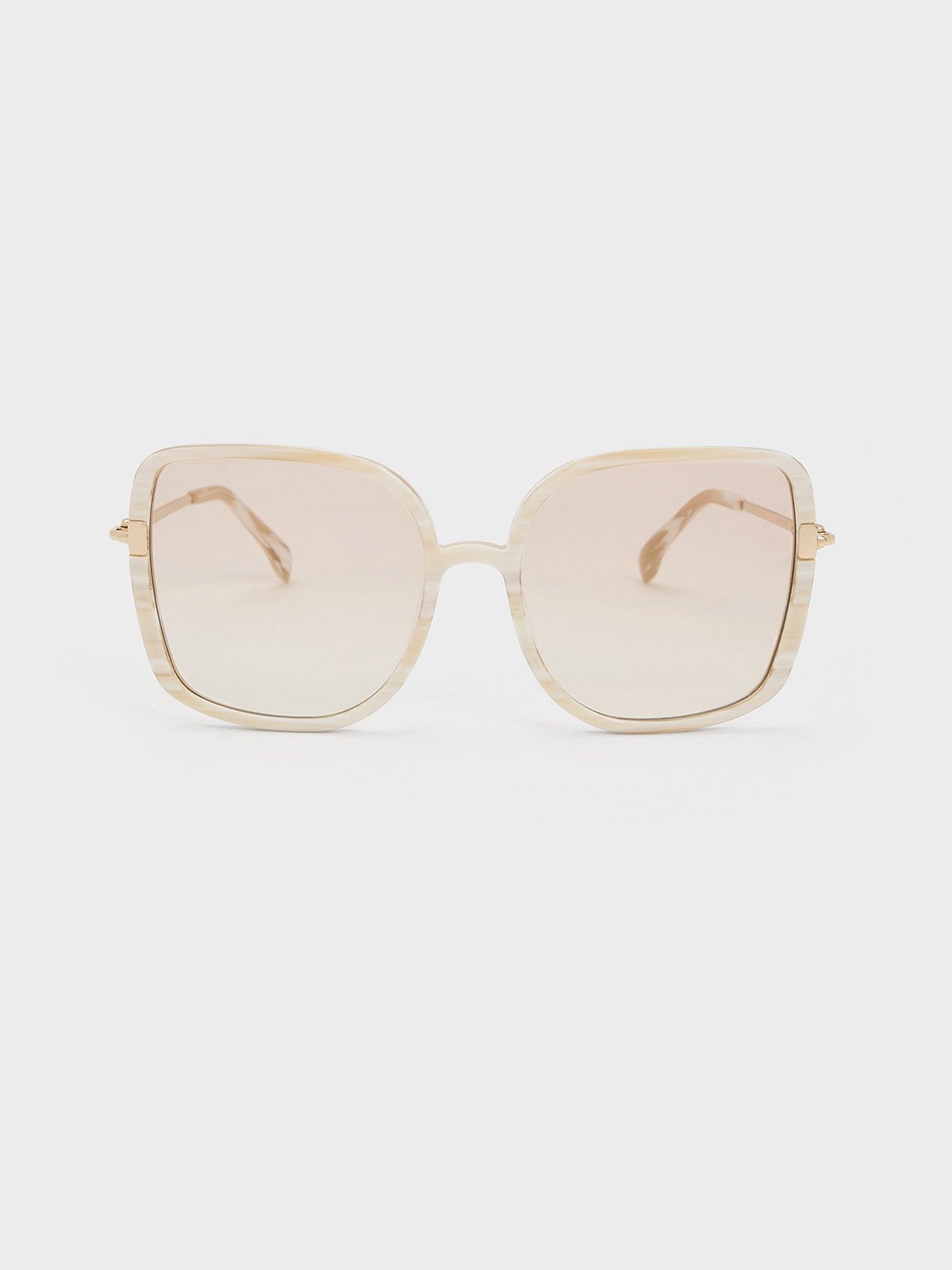 Cream Oversized Square Chain-Link Sunglasses - CHARLES & KEITH TW