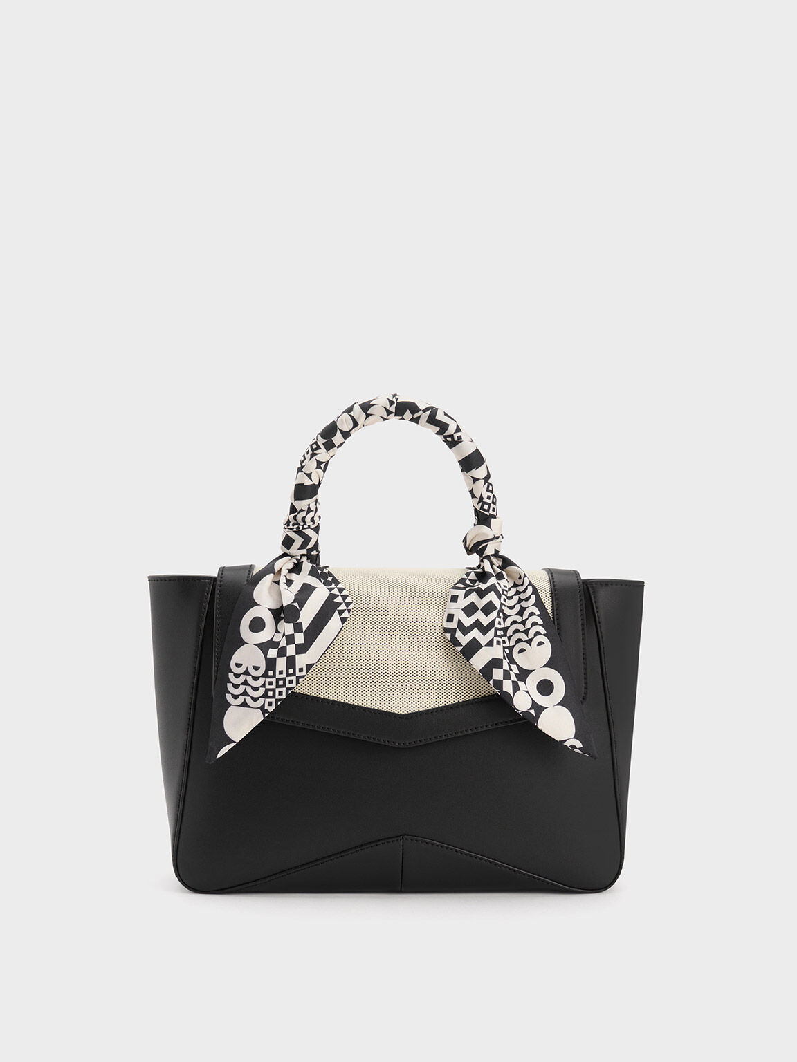 Black Textured Arley Canvas Scarf-Wrapped Top Handle Bag | CHARLES & KEITH