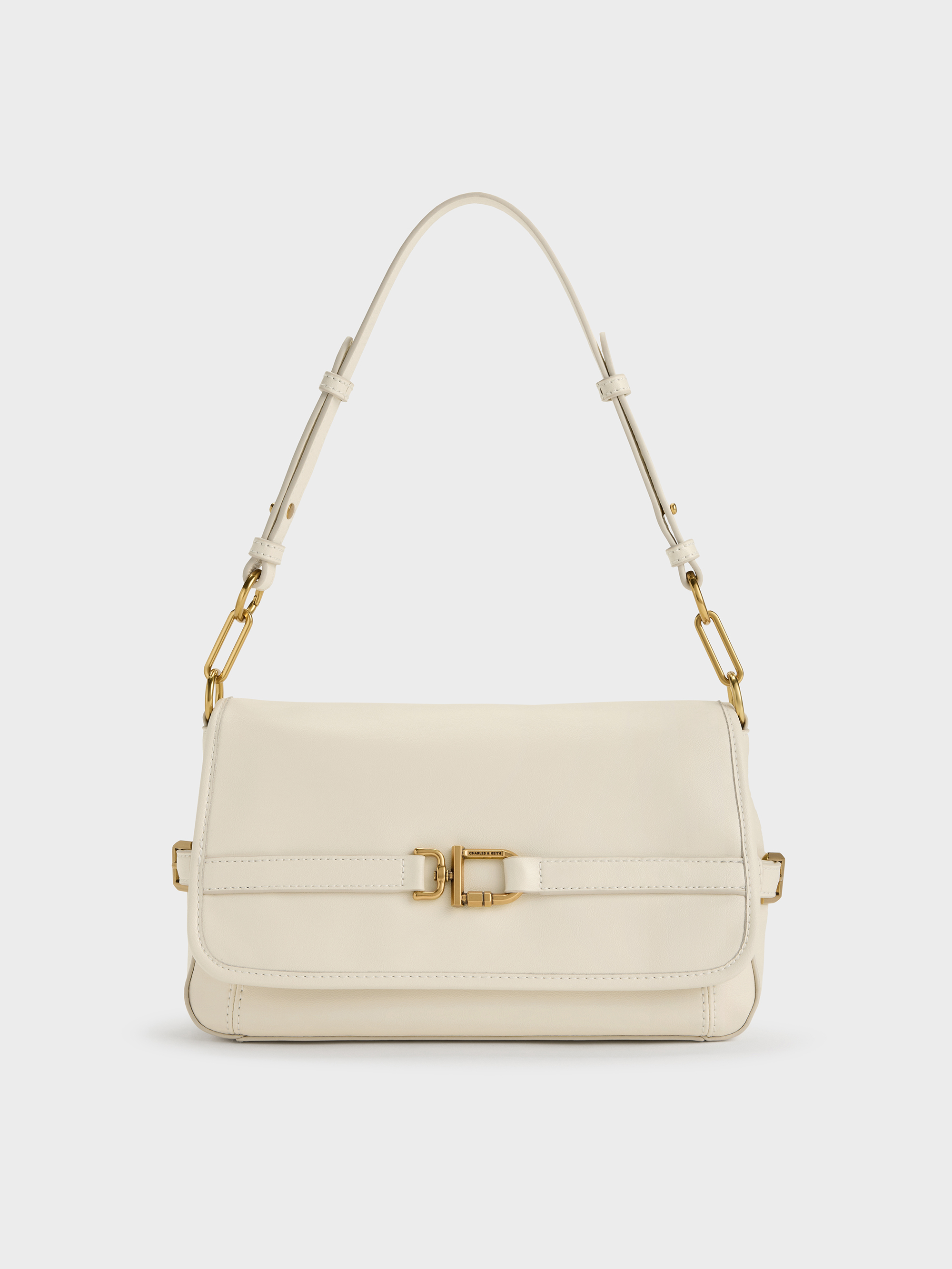 Gwynne Metallic-Buckle Belted Shoulder Bag - Cream - CHARLES