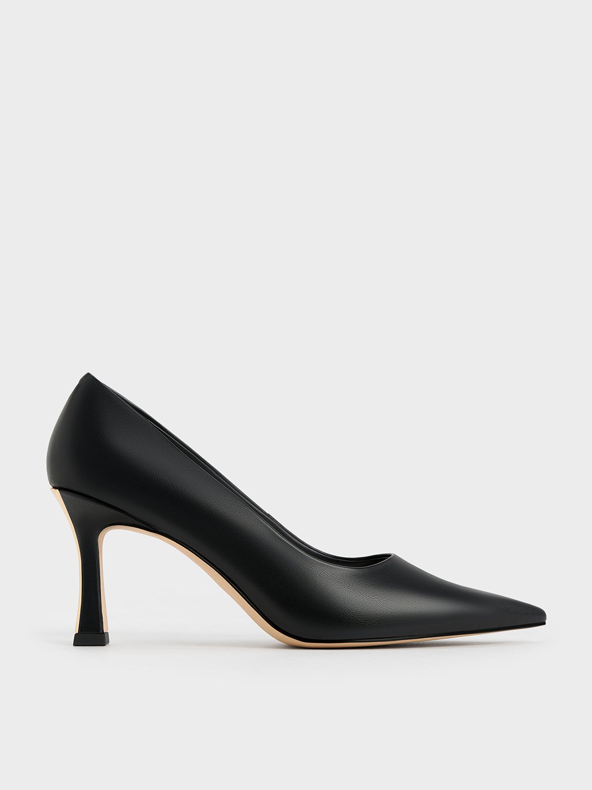Charles & Keith Flare Heel Pointed-toe Pumps In Black
