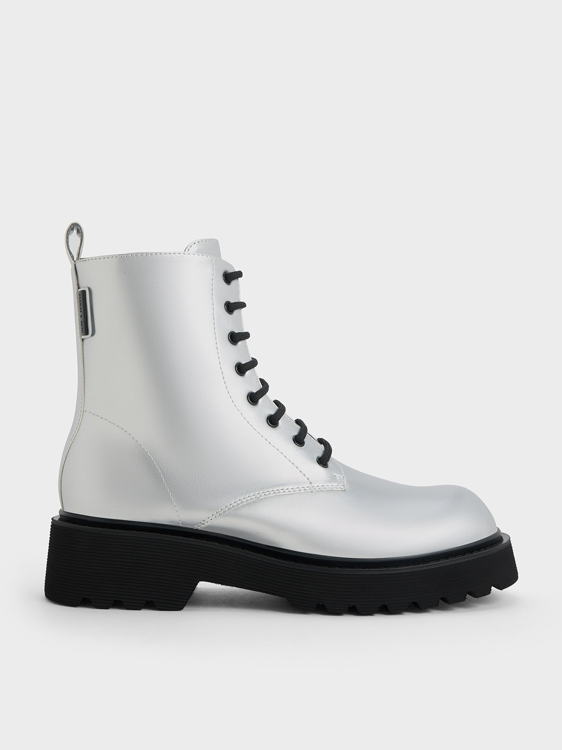 Silver Metallic Lace Up Ankle Boots CHARLES KEITH