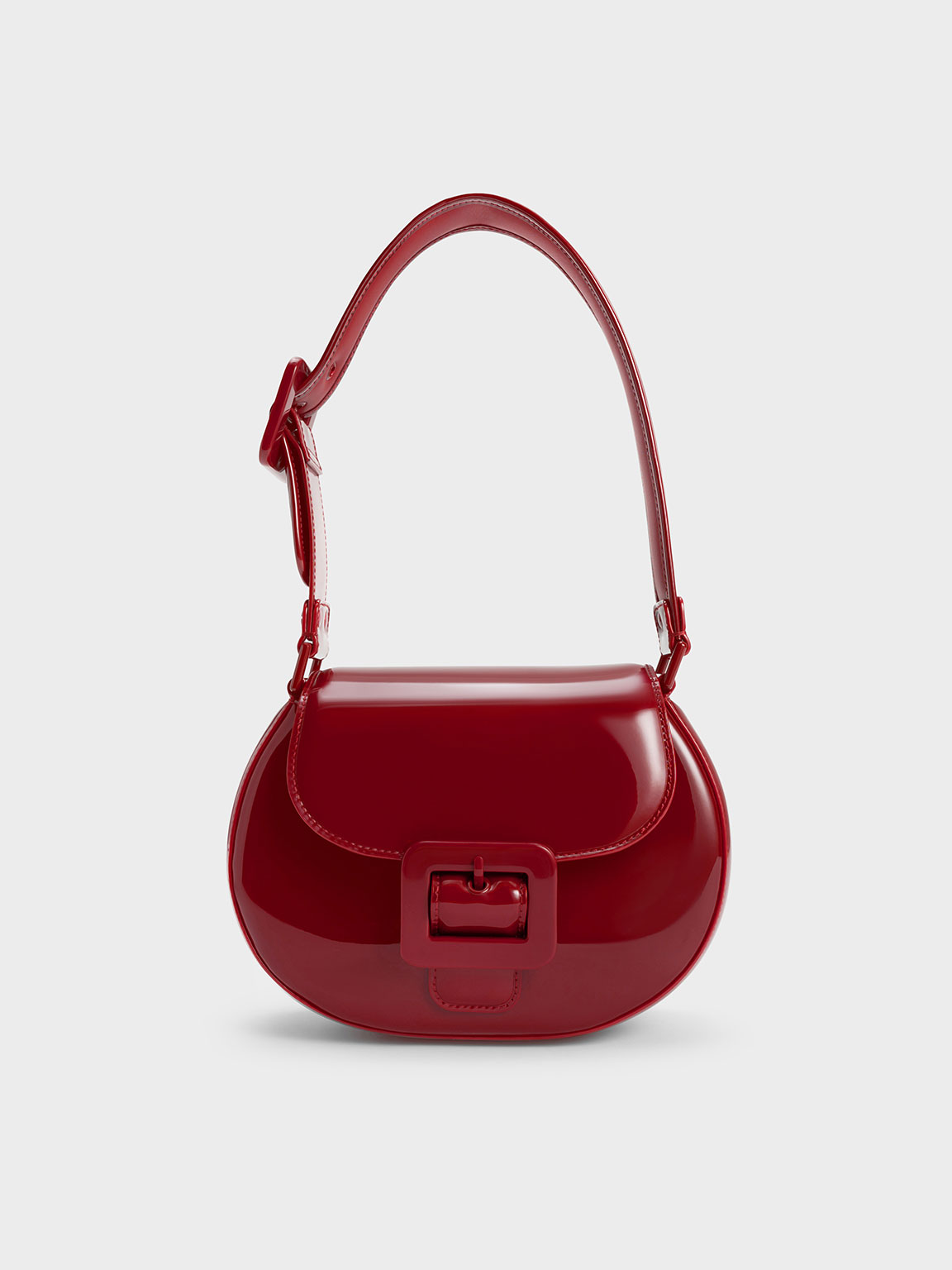 Red Lula Patent Buckled Bag | CHARLES & KEITH