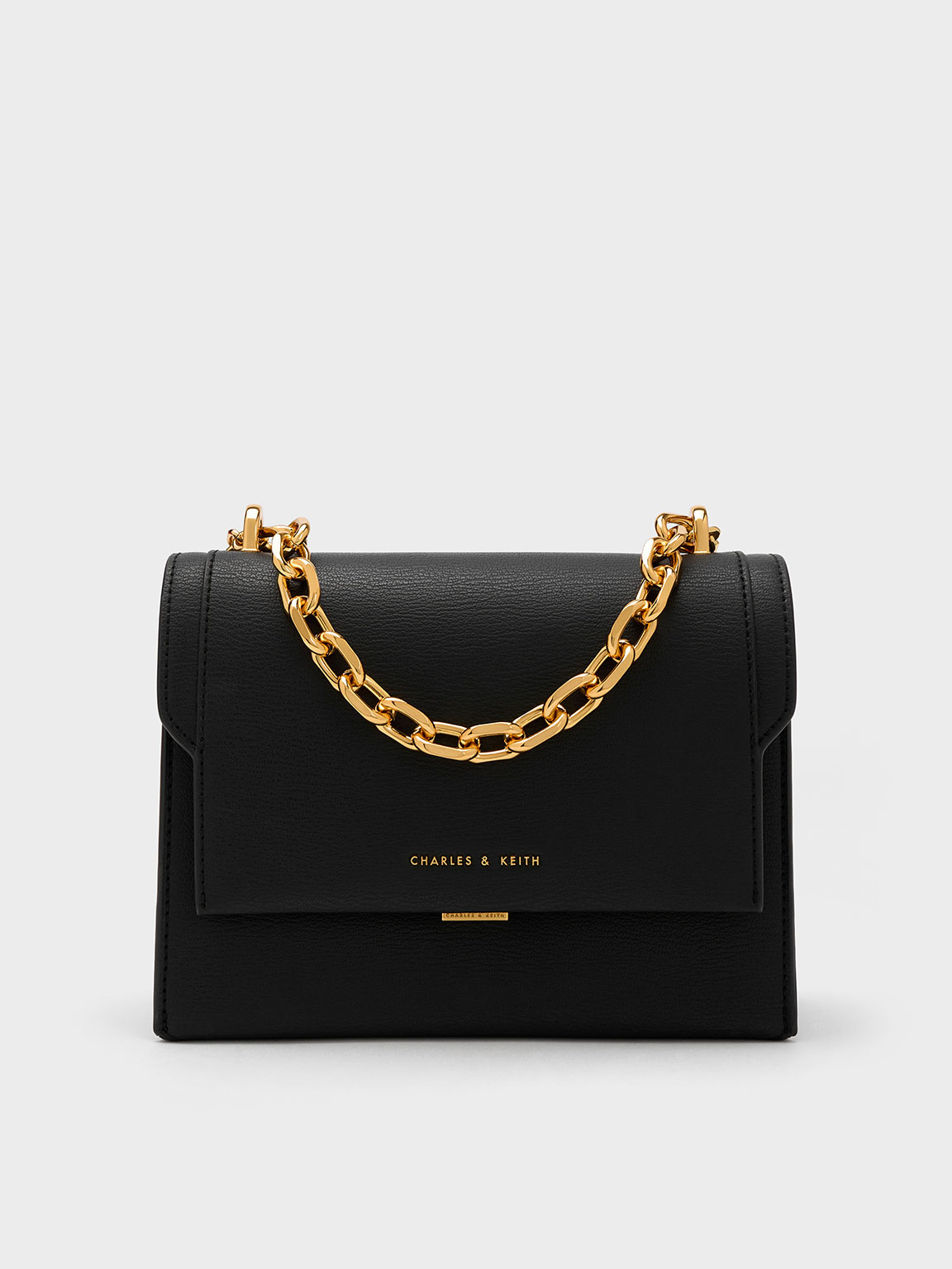 Charles Keith Women s Charles Keith Front Flap Chain Handle Crossbody Bag Black S