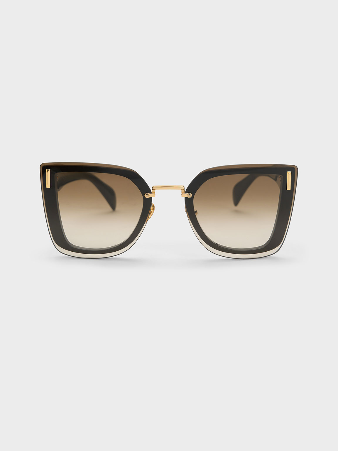 Charles & Keith Recycled Acetate Geometric Butterfly Sunglasses In Black
