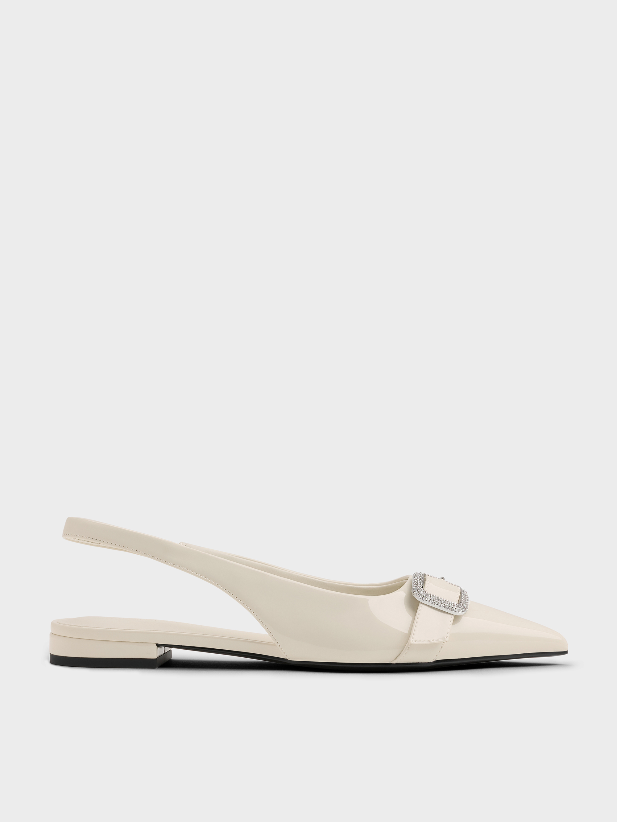 Charles & Keith - Patent Crystal-Buckle Slingback Flats