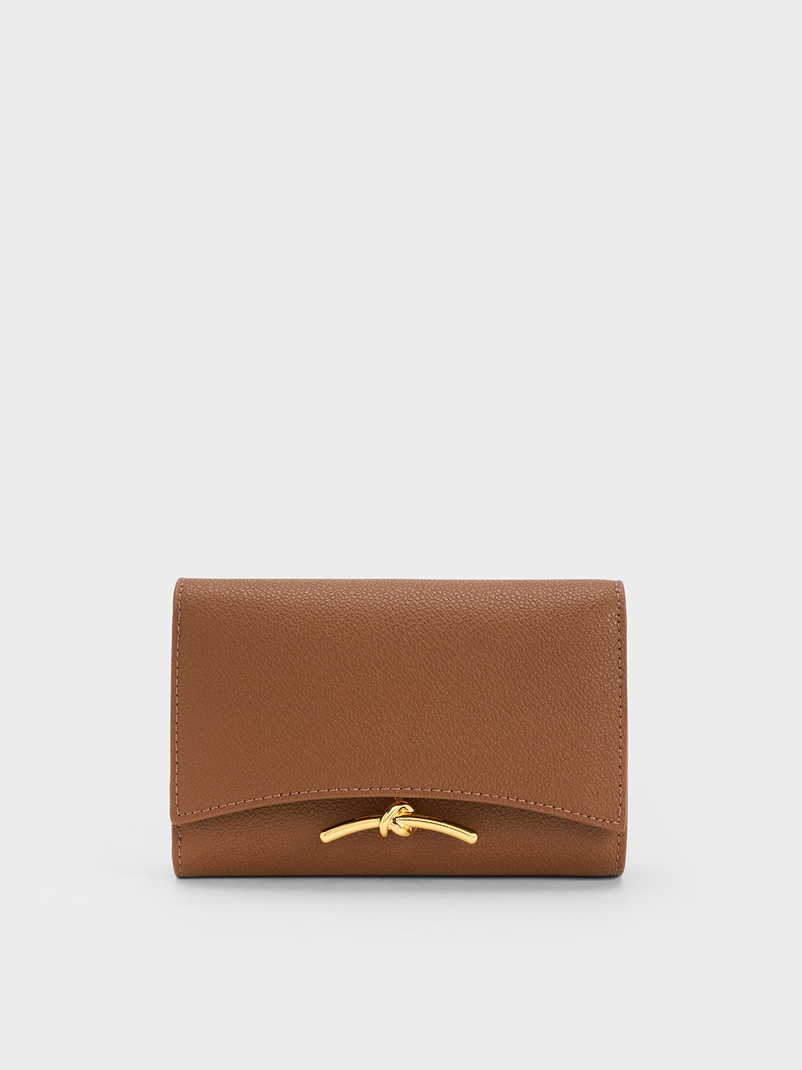 Charles & Keith Huxley Metallic Accent Front Flap Wallet In Chocolate